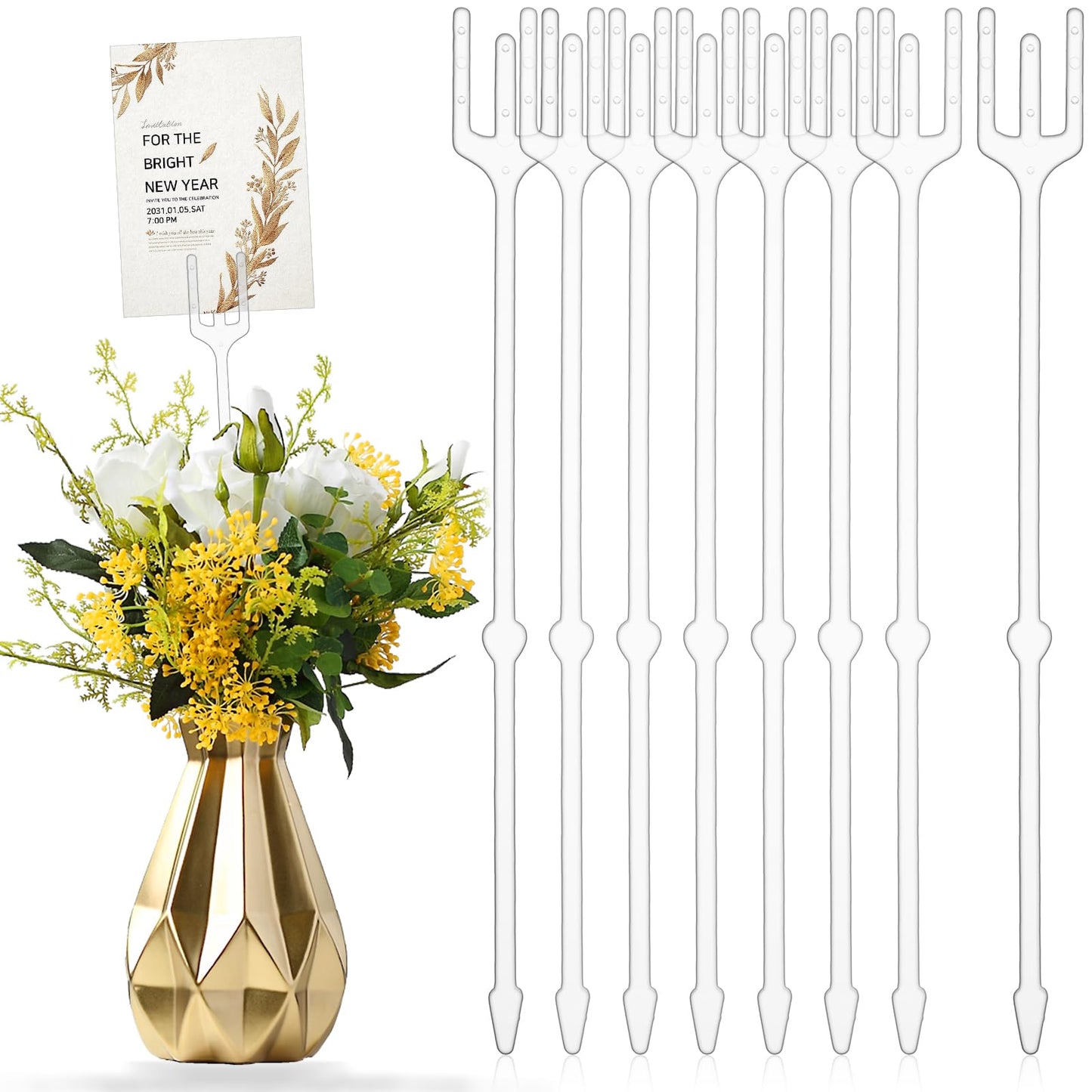 Thinp Flower Card Holder Stick, 80 Pcs Floral Card Holder Picks Plastic Straight Head Floral Picks Flower Arrangement Holder for Card Photos Wedding Birthday Party Decoration (9.4 Inch)