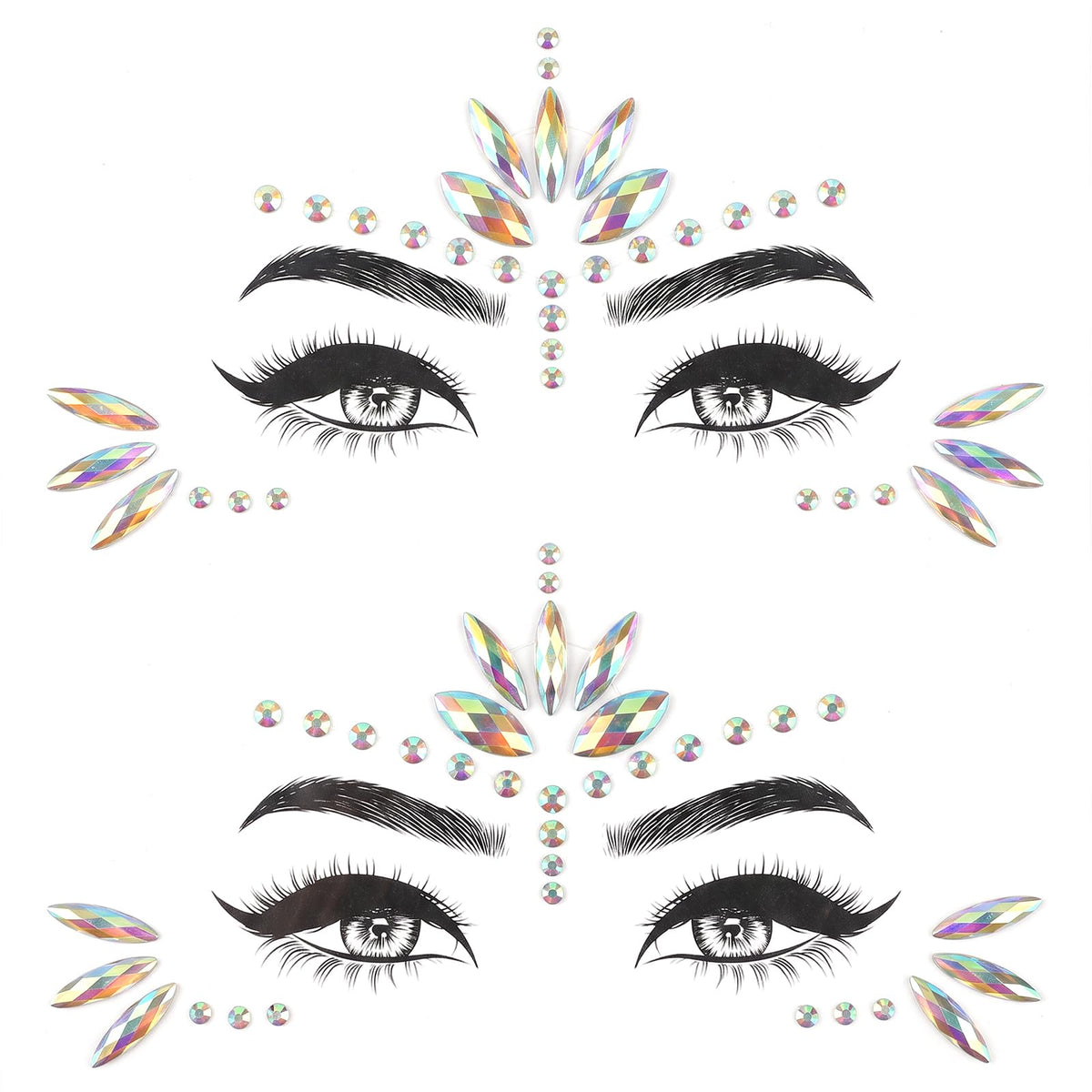 2 pieces mermaid gemstones face stick, rhinestone rhinestones face