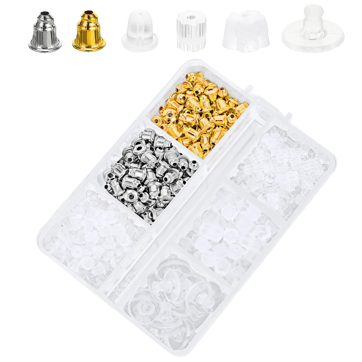 6 Styles Stud Earrings Closure Set Silicone & Metal Earrings Studs