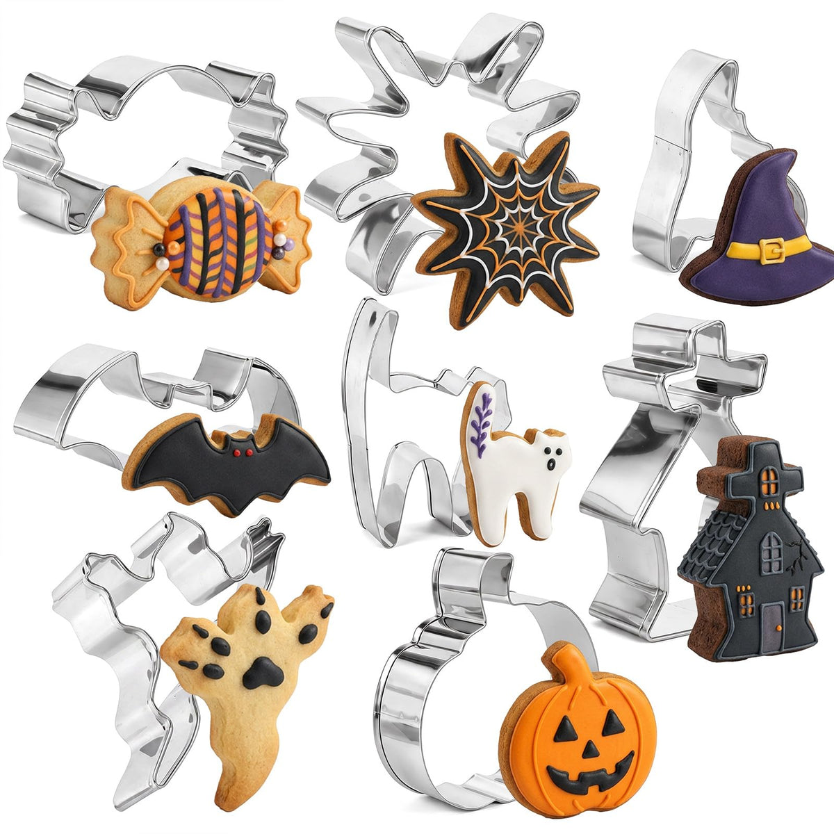 Pack of 8 Halloween Cookie Cutters, Stainless Steel Halloween Cookie