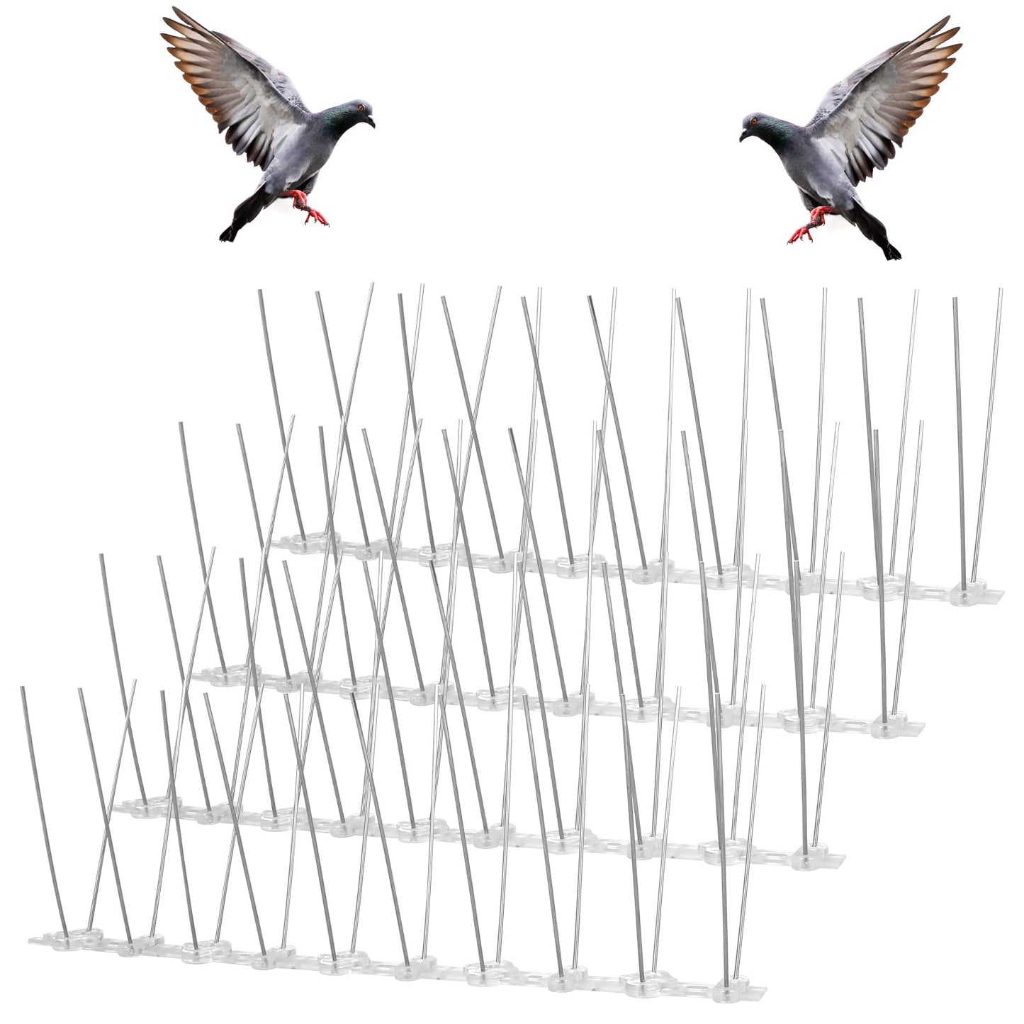 ASTER Bird Spikes for Repellent Pigeons and Small Birds, Stainless Steel Bird Deterrent Devices - Anti Climb Wall Fence Deterrent Spikes for Birds Crows and Reptile (4Pieces)