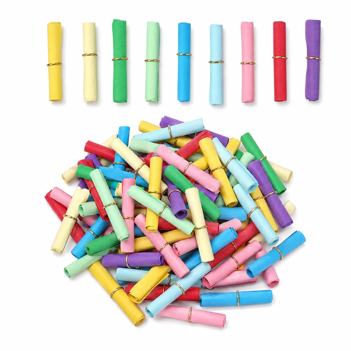 Pack of 100 Mini Loose Tombola Vintage Colourful Paper Rolls for Messages