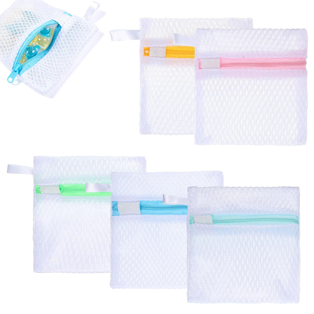 Yuomeaz Pack of 5 Laundry Bags with Zip, Small Portable Laundry Bag for Sensitive Laundry Detergent Capsules and Fragrance Beads, Machine Care