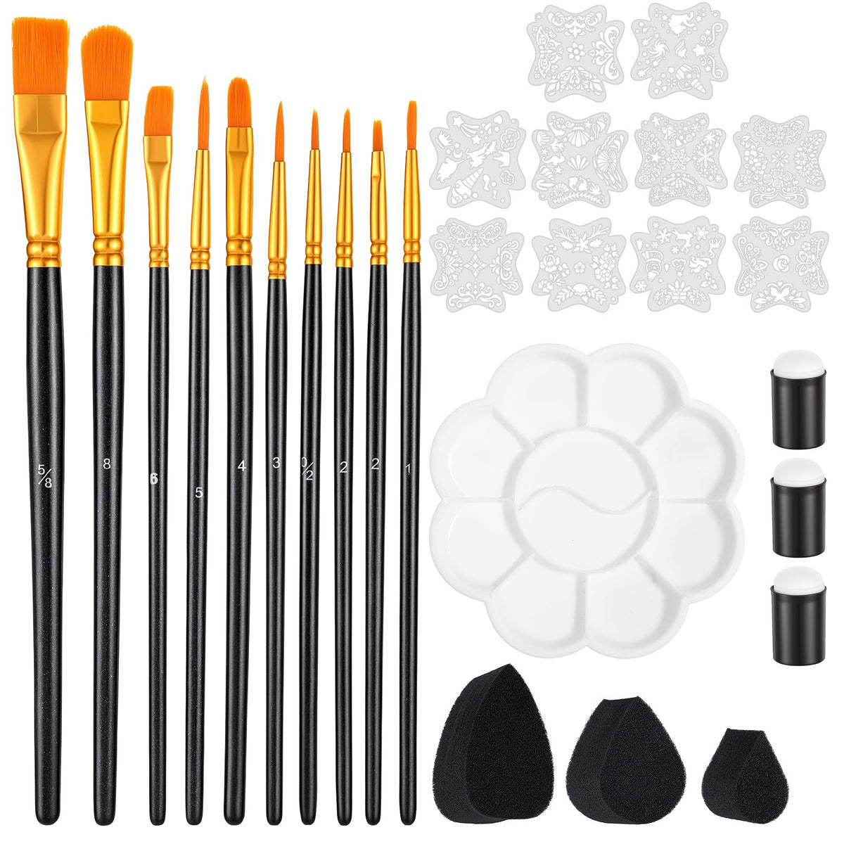 27 PCS Face Paint Brushes and Sponges Set with Paint Mixing Palette