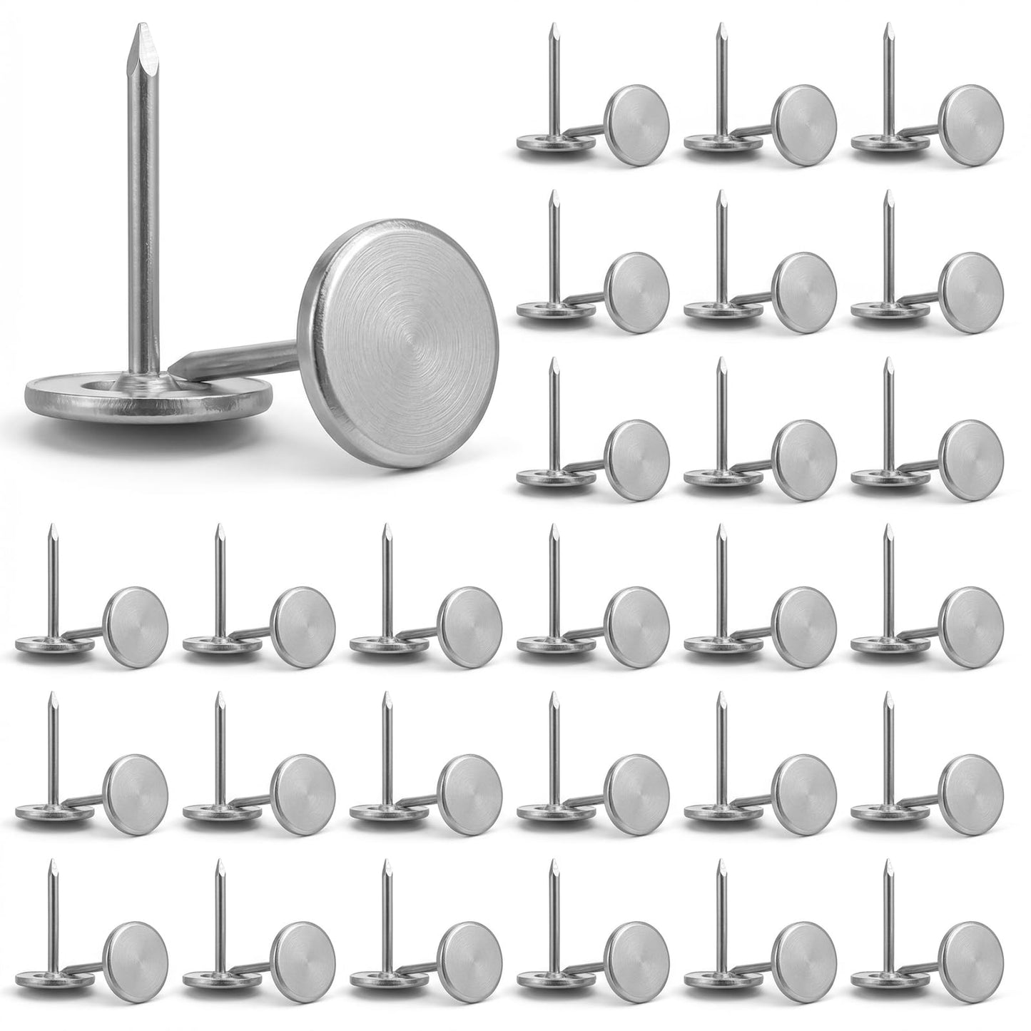 CIATBYYJ Pack of 100 Silver Drawing Pins, Flat Decorative Nails, Upholstery Nails