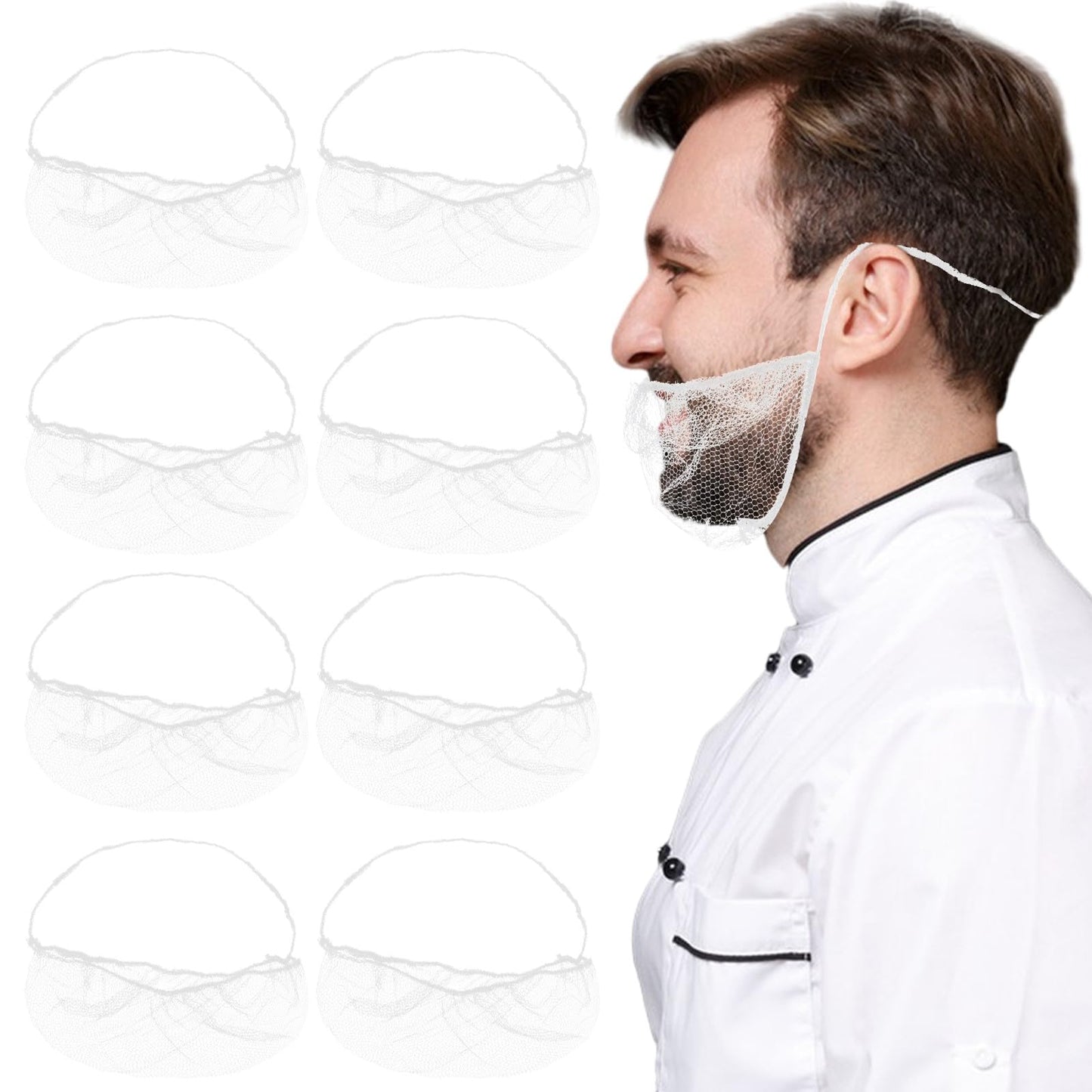 100 Pack Beard Nets Food Service, Elastic Comfortable Beard Guards Protective Beard Covers Breathable Beard Mask Beard Nets for Men Food Service Workers Facial Hair, White