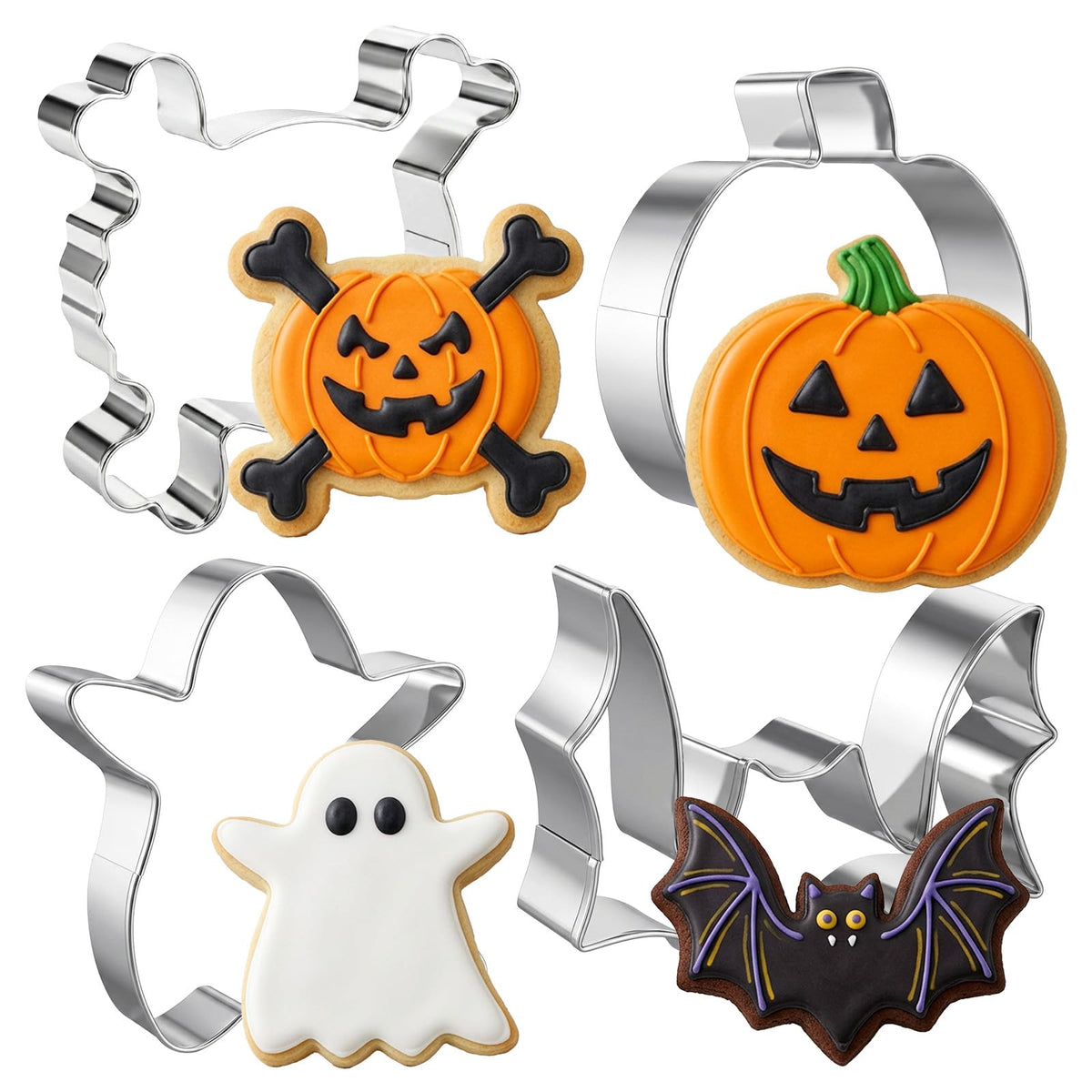 Set of 4 Halloween cookie cutters made of stainless steel, Halloween cookie