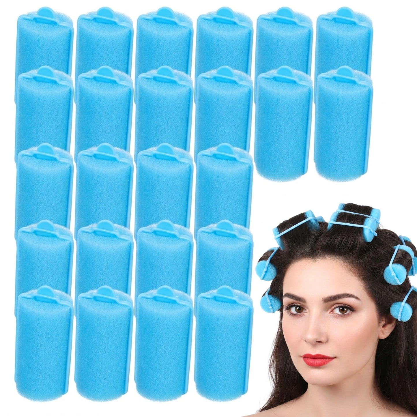24pcs Blue Sponge Rollers for Hair, Soft Foam Curlers Set to Sleep, No Heat Foam Hair Rollers(2.36×1.18in,Blue)