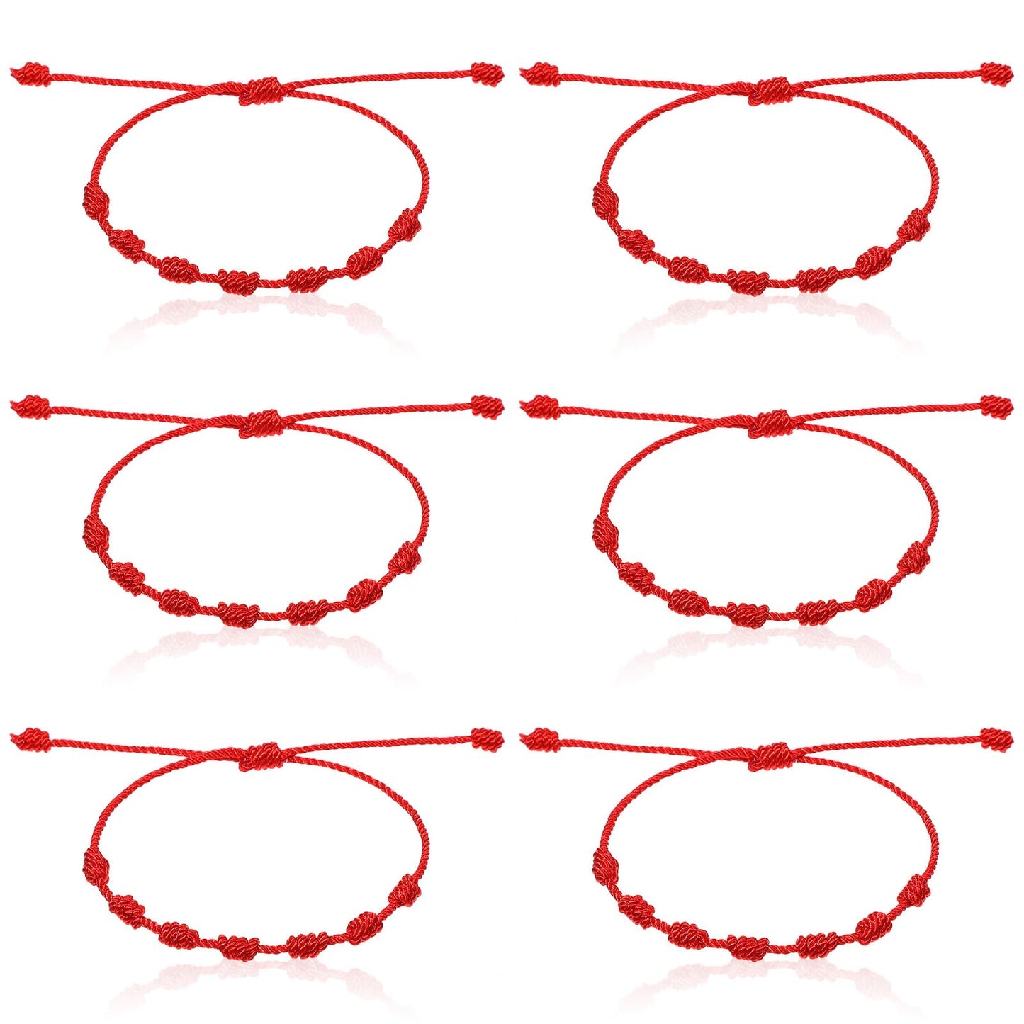 Pack of 6 Red Bracelet Protection, Knot Bracelet Fabric with 7 Knots Red