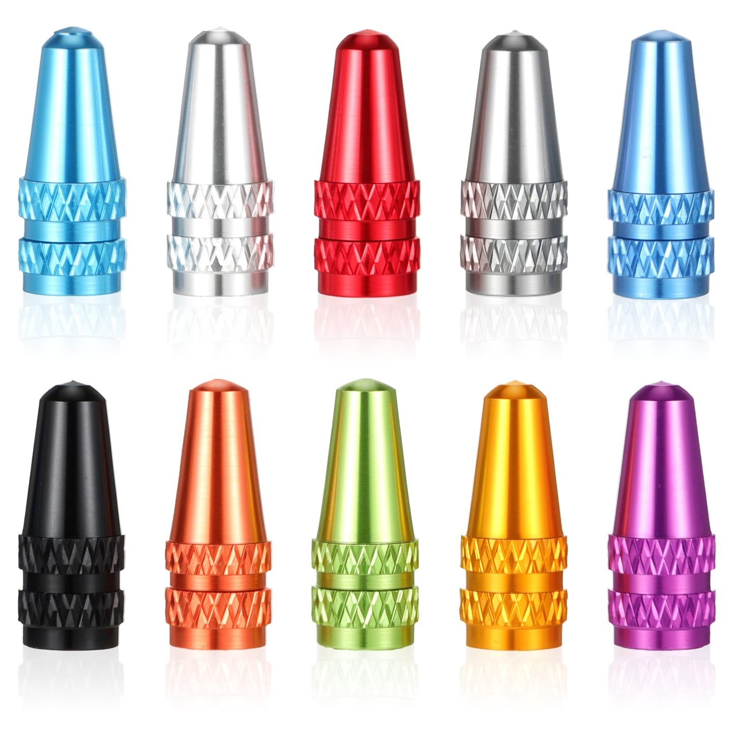 Azefnuhk 50 PCS Presta Valve Caps, 10 Colors Aluminum Bike Tire Valve Caps for Presta/French Valves for Mtb Road Bike Hybrid Bike E-Bike Fat Bike
