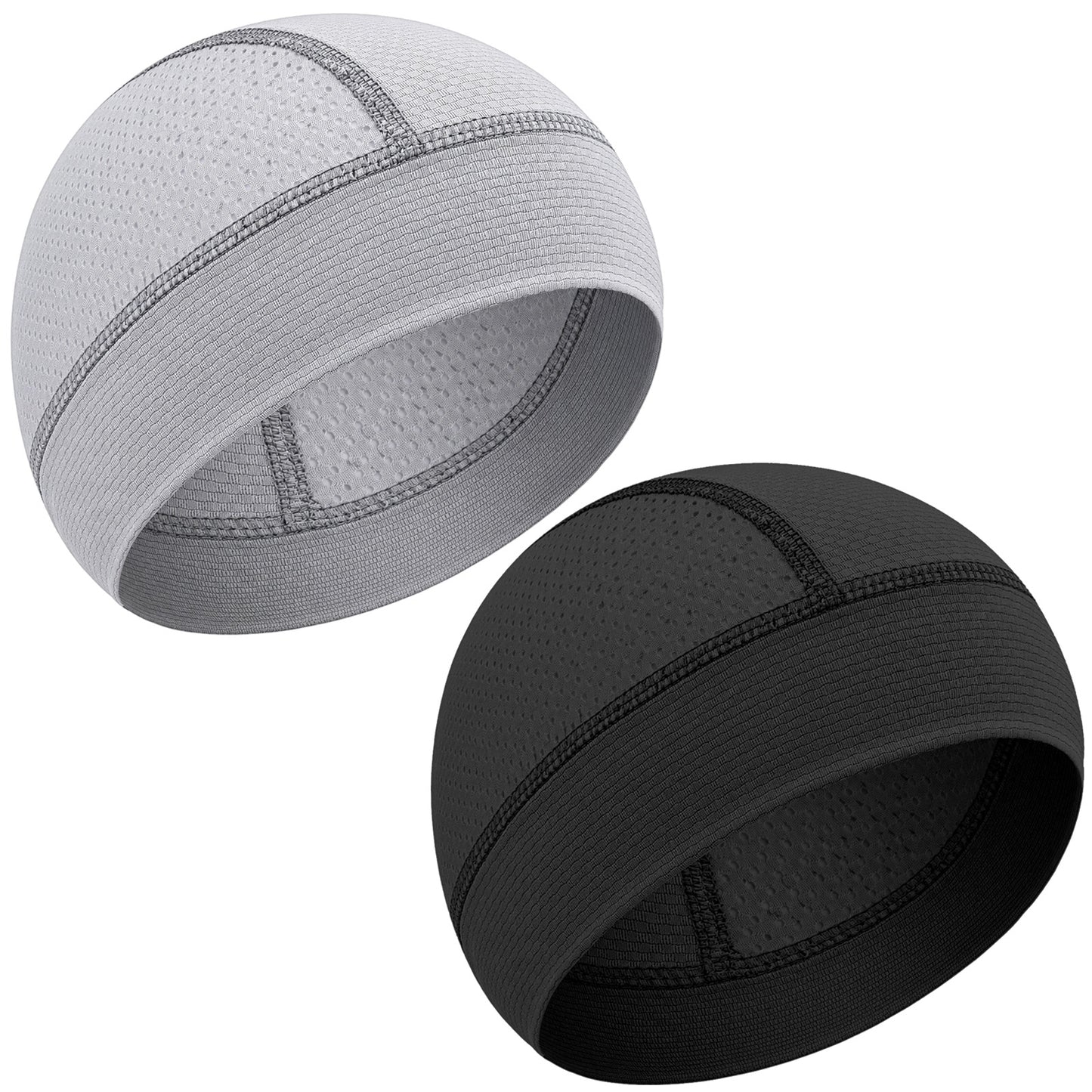 Macuezu 2 Pack Cooling Skull Cap for Men Women, Breathable Mesh Beanie Quick Dry Helmet Liner Skully Caps for Running Cycling Gym