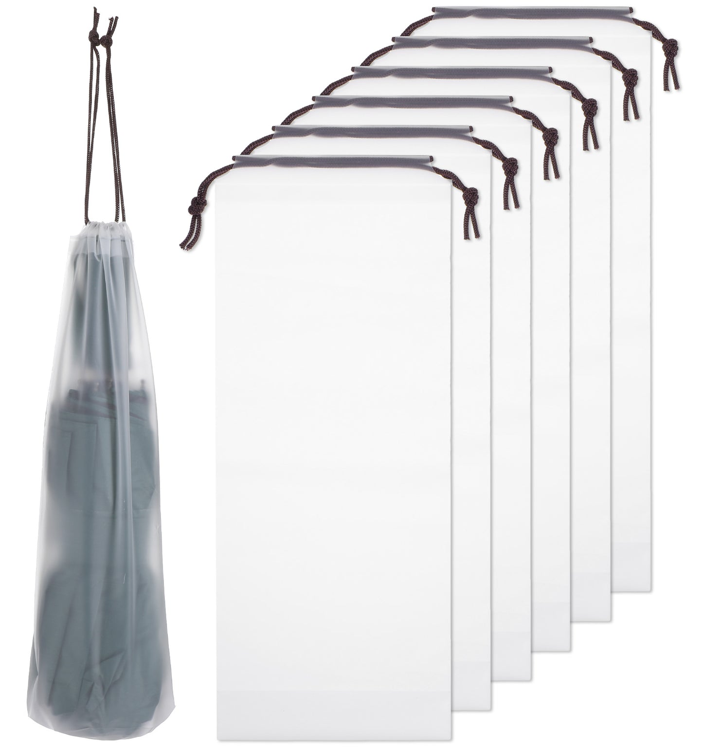 Axafazup 6 PCS Umbrella Bag, Waterproof Clear Umbrella Storage Sleeve Cover with Drawstring Wet Umbrellas Cases Reusable Folding Umbrella Bags 13.6x5.1 Inch