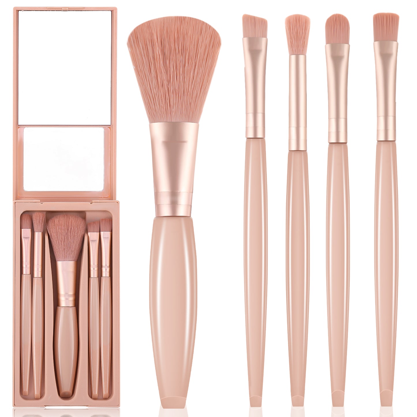 Travel Size Makeup Brushes, Soft Travel Makeup Brush Set Mini Make Up Brushes with Case & Mirror, Portable Makeup Brush Kit Eye Makeup Brushes Set, Complete Function Cosmetic Tools (Apricot)