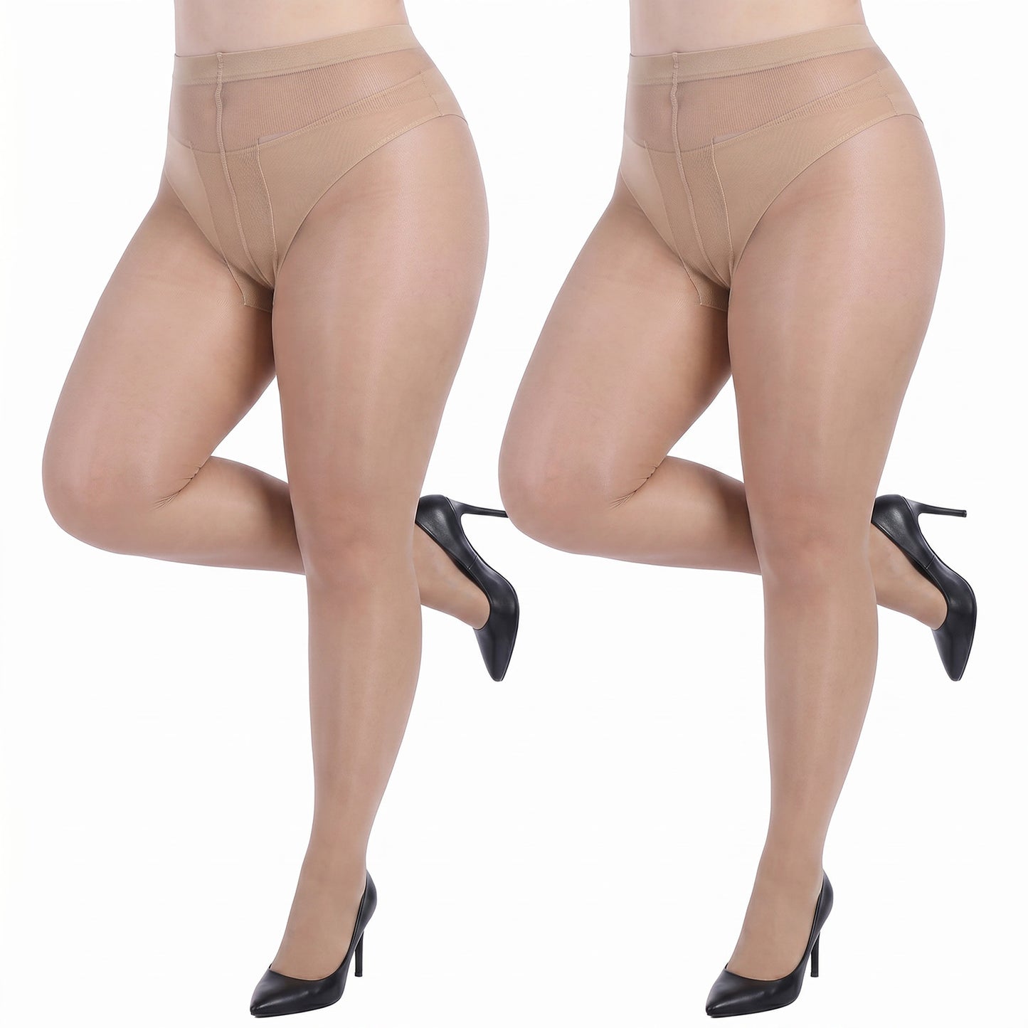 Grevosea 2 Pairs Sheer to Waist Control Top Pantyhose Women's Tights T Crotch Ultra Thin Rip Resistant Everyday Office Wear Nude/Black