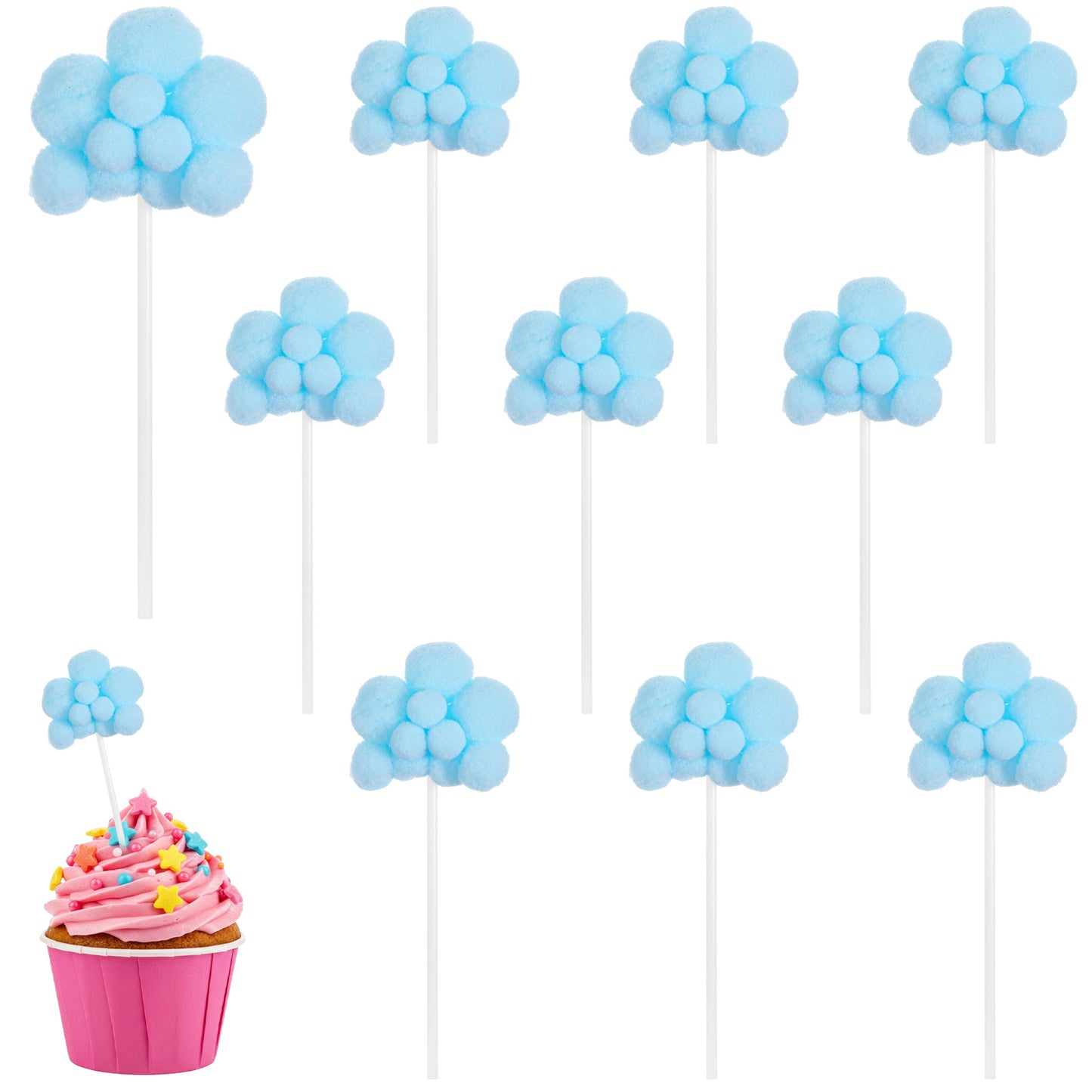 10 PCS 3D Cloud Cupcake Toppers, Clouds Cake Decoration for Boy and Girl Birthday Party Decoration, Clouds Topper Cake Decorations for Showers and Party Supplies (Blue)