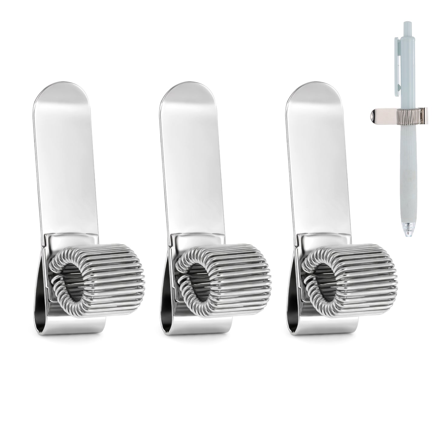 Azefnuhk 3 PCS Silver Pen Holder Clip, Adjustable Single Spring Loop Pen Holder Clip, Stainless Steel Metal Clip Pen Pencil Organizer for Notebook Clipboard Journal