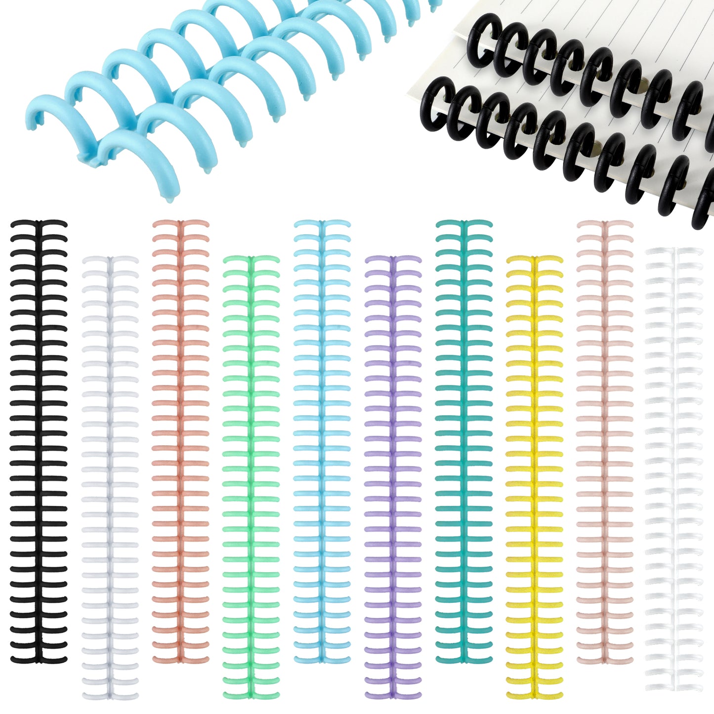 10 Pcs Binding Combs 30 Rings Comb Binding Spines Coil Binding Machine Plastic Spiral Book Binder for Teacher Student Document Notebook File Making, Mixed Colors, 1/2 Inch