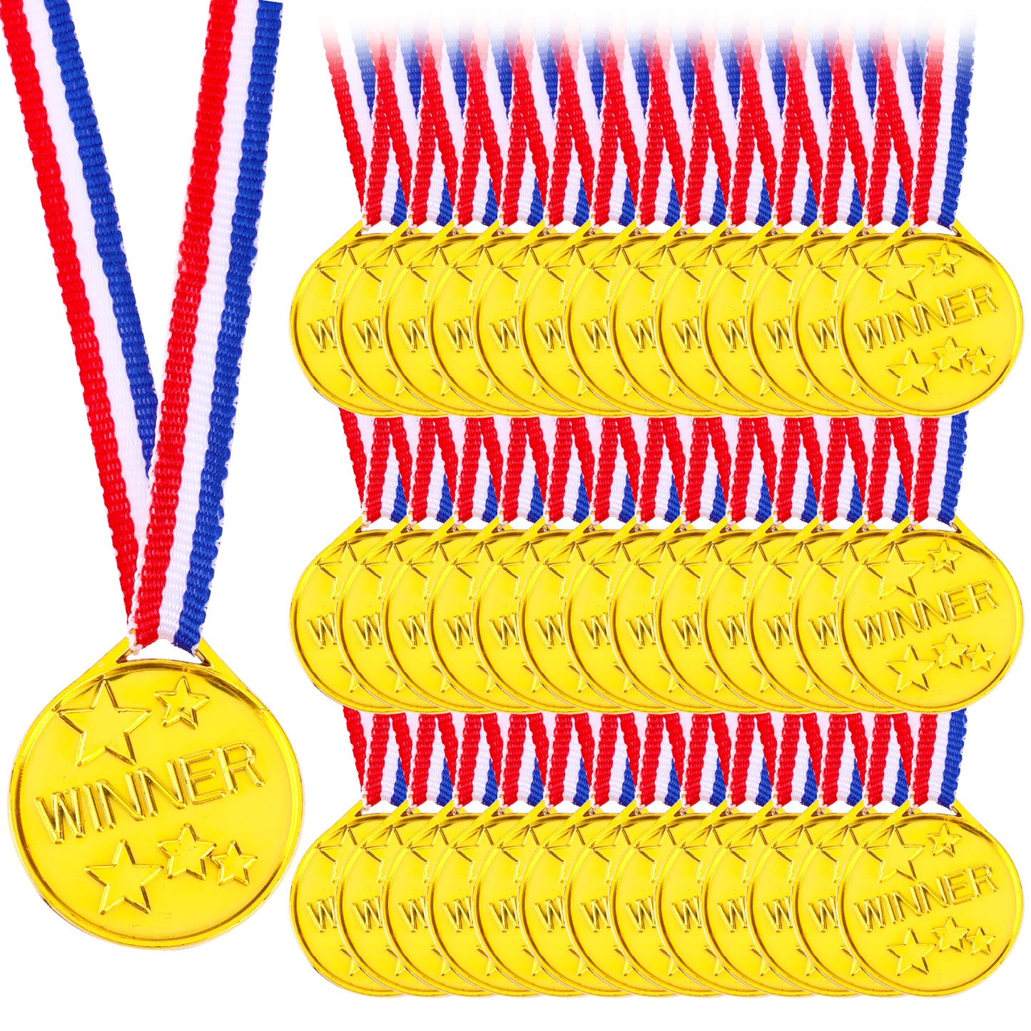 Aysatogc 40 Pcs Gold Medals for Kids, Gold Plastic Winner Award Medals with Ribbon for Sports, Games, Competition, Students Rewards, Talent Show, Parties, Party Favors or Decor 1.4 x 1.7 Inches