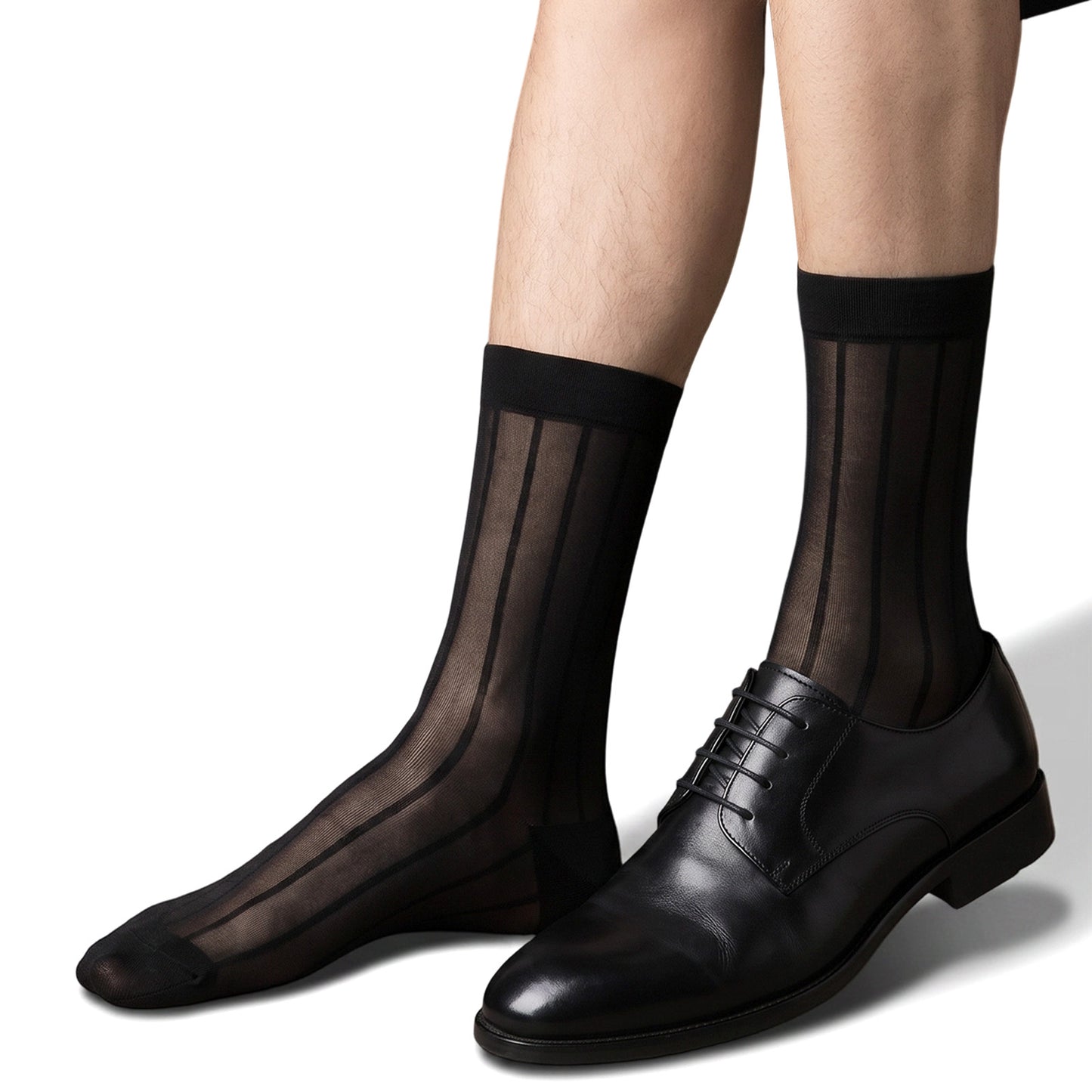 PEOVLVN 2 Pairs Black Dress Socks for Men, Mens Silk Socks Striped Sheer Thin Nylon Socks for Men Casual Business Office Formal Suit