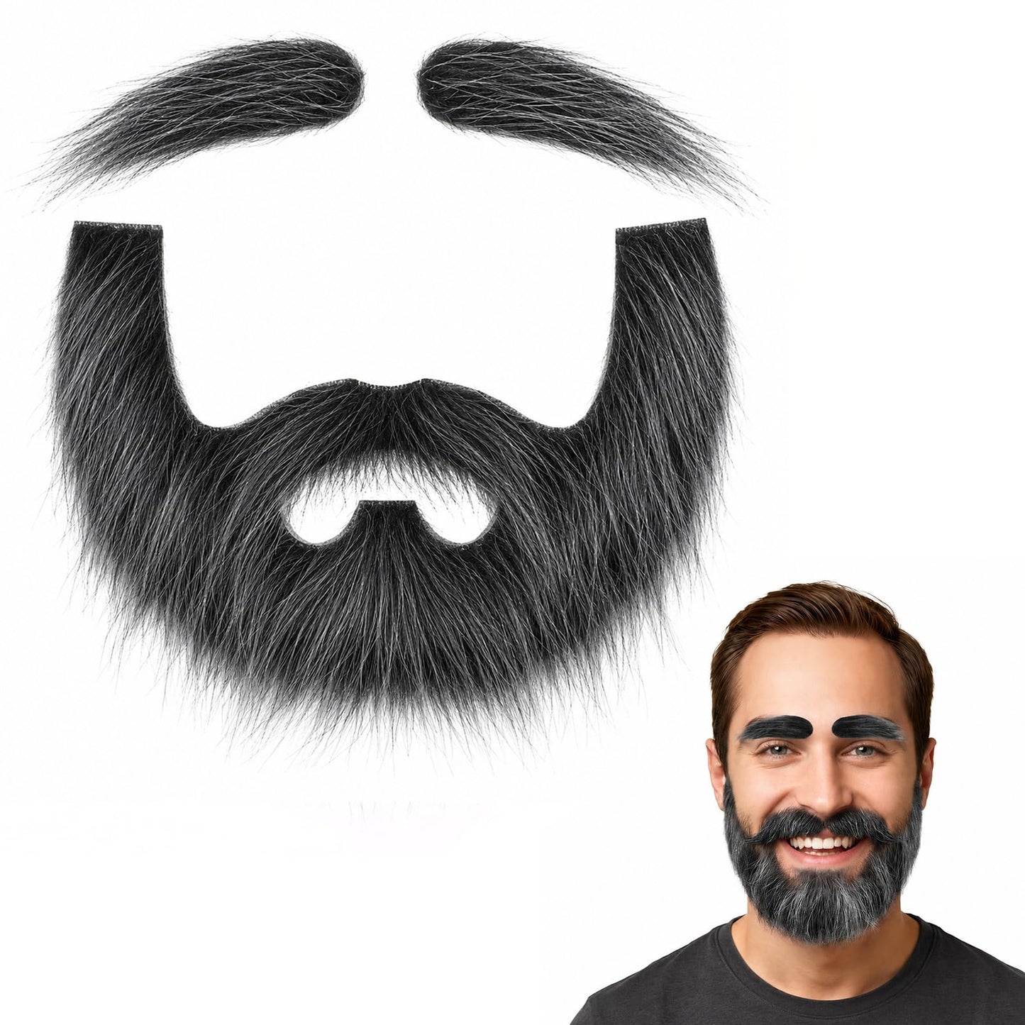 Self Adhesive Fake Mustache Set, Fake Mustaches and Eyebrows (Black, White)