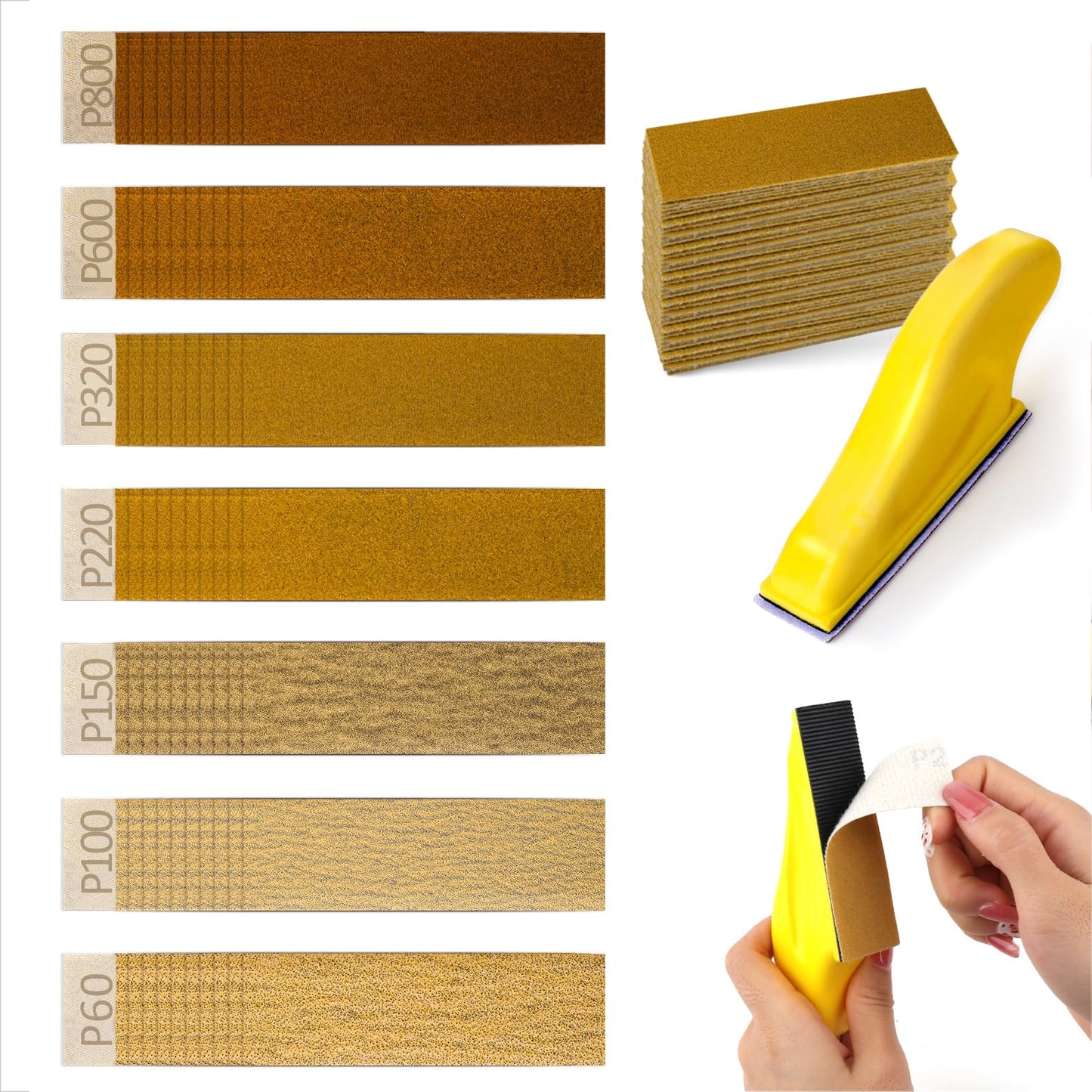 Aster Micro Sander Kit with 70 Pcs Sander Paper, 3.5"x1" Mini Detail Handle Sanding Tools with Grit Wet Dry Sandpaper Assorted 60 100 150 220 320 600 800 for Crafts Wood DIY Handicrafts Polishing