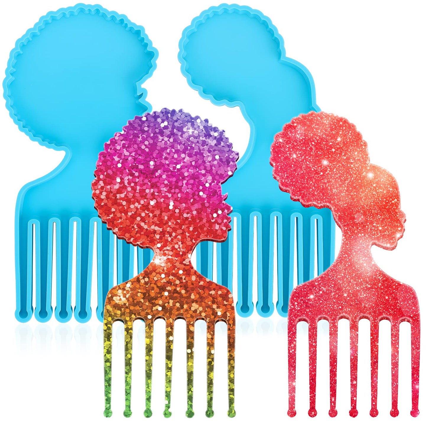 ASTER Hair Pick Mold Silicone Comb Resin Molds Beauty Silicone Female Hair Pick Epoxy Casting Hair Pick Mold for Women DIY Comb Craft Supplies 2PCS