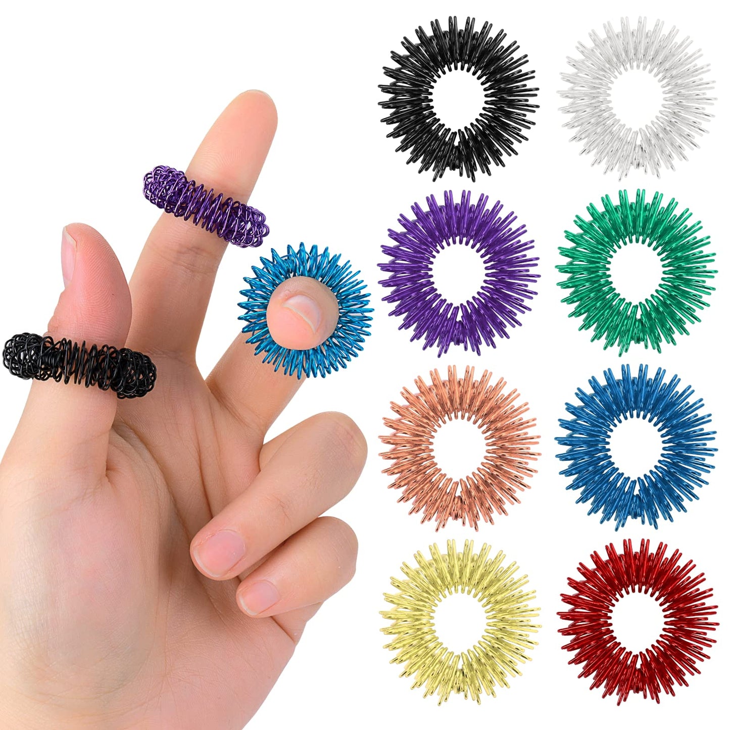 ASTER 8 Pieces Spiky Sensory Finger Rings Acupressure Ring Set Great Spikey Fidget Ring Fidget Sensory Toys for Silent Stress Reducer and Massager Improves Blood Circulation