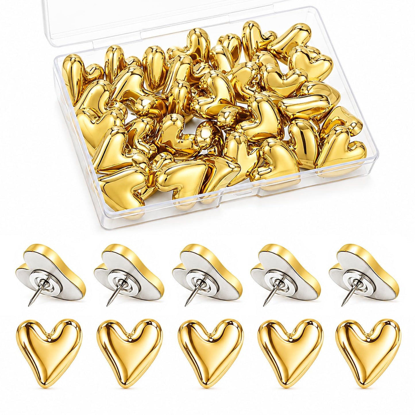 36 PCS Gold Heart Push Pins, Gold Thumb Tacks Push Pins for Bulletin Board