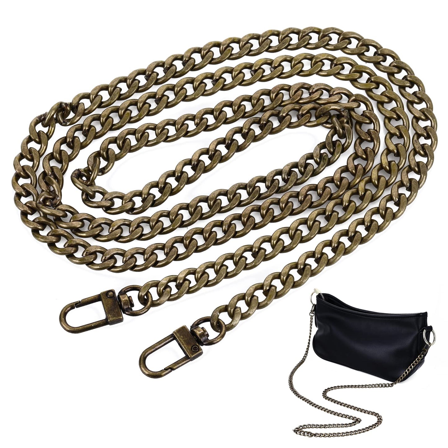 ASTER Purse Chain Straps 120cm Bronze Handbag Purse Strap with Metal Buckles for Purse Handbags Wallet Clutch Crossbody Bag DIY Replacement Straps