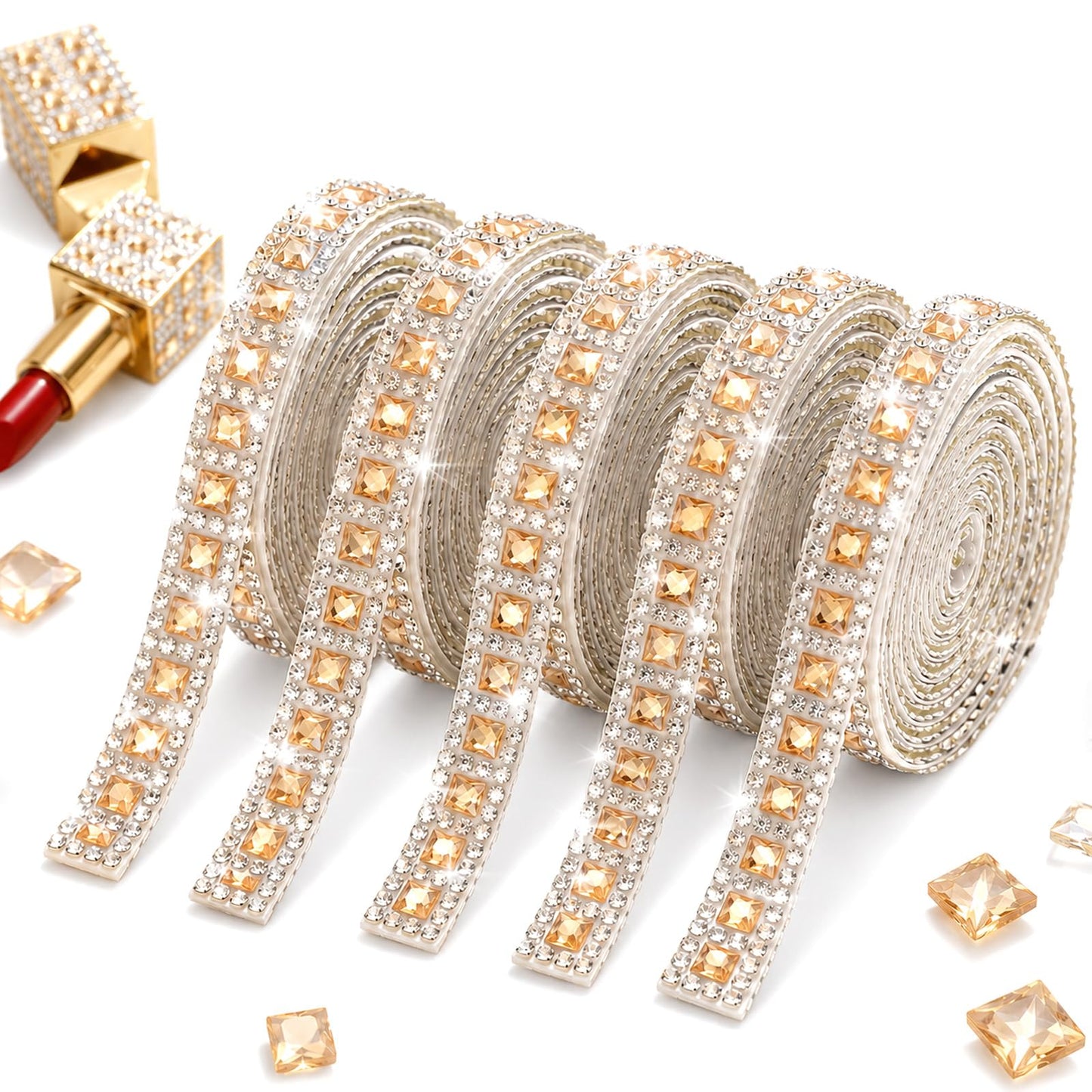 4 Yards Sparkling Rhinestone Ribbon, 0.9cm Wide Gold Glass Rhinestone Strip