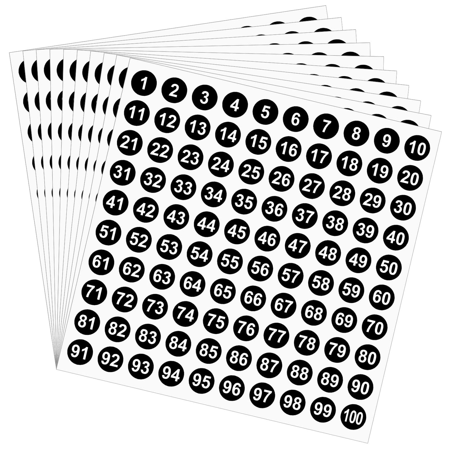 1-100 Number Stickers, 10 Sheets Round Number Labels 1 to 100 Consecutive Number Sticker, Self Adhesive 0.4" Small Numbered Stickers for Office Home Kitchen Classroom