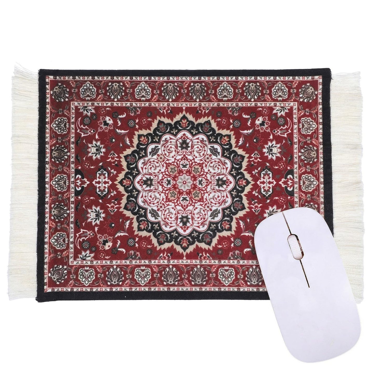 LLOUSSAK Persian Rug Mouse Pad, Vintage Bohemian Carpet Style Desk Mat with Fringed Edges, Non-Slip Small Rug Mousepad for Home & Office
