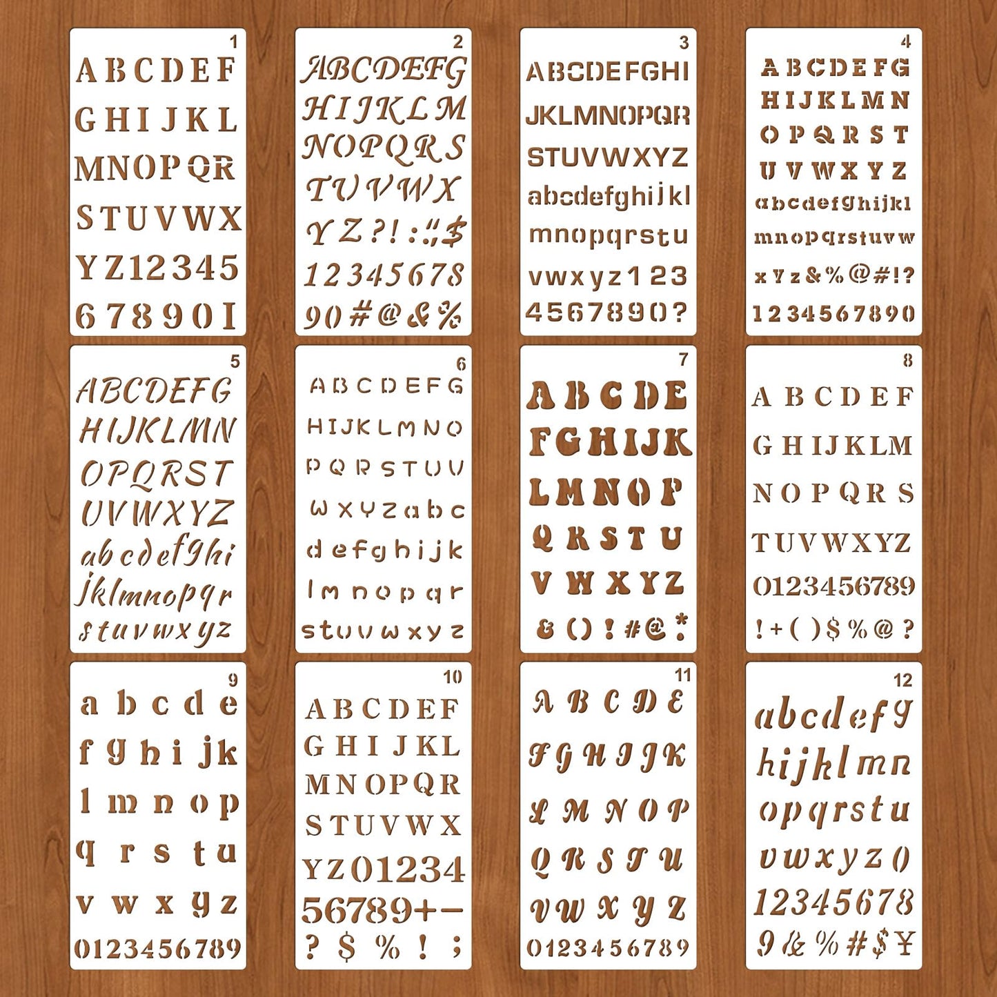 12 Pcs Letters Stencil Set, Reusable Alphabet Stencils, 4 x 7 Inch Number Stencils with Symbols, Font Templates for Painting, Journaling, Scrapbook Decor Notebook & DIY Craft Projects