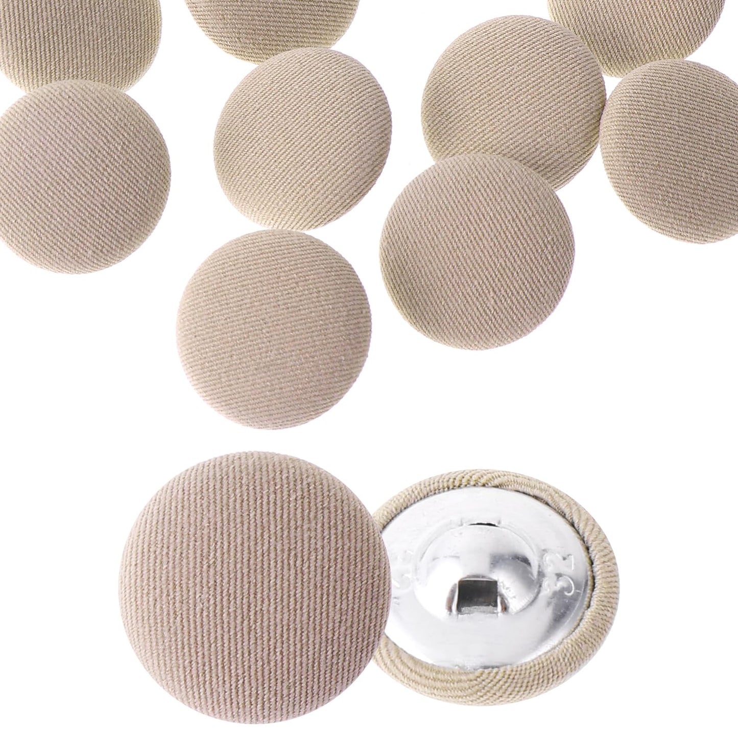 10 Pcs 20mm Fabric Covered Black Buttons, Round Metal Shank Crafting Sewing Buttons for Suits Dress Gowns Blouses, Vintage Covered Cloth Button for DIY Project (Khaki)