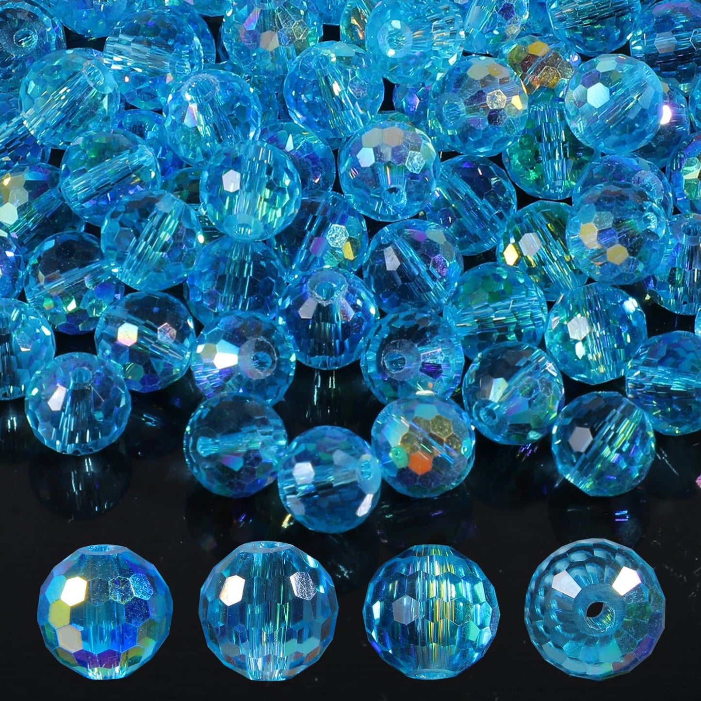100pcs Large Glass Beads for Threading, 10mm Round Faceted Glass Beads