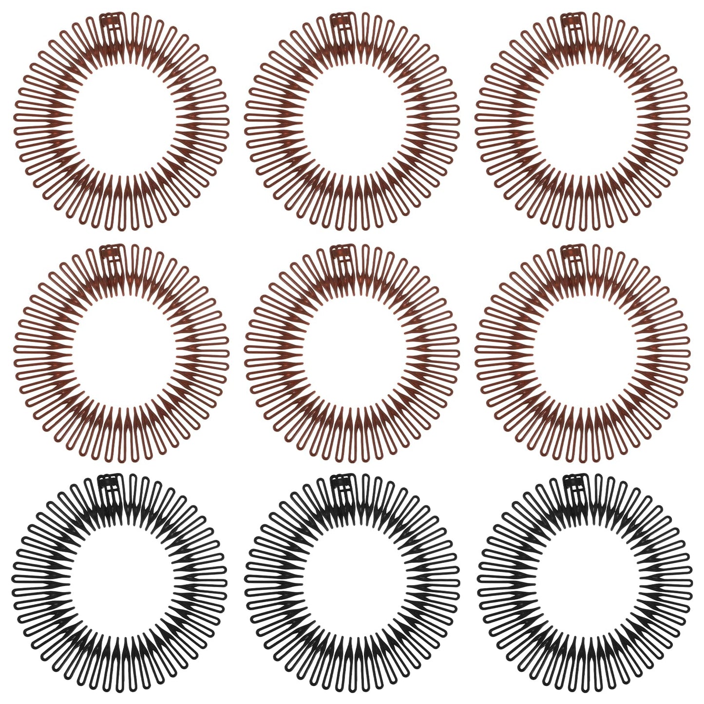 9 PCS Circular Stretch Comb Flexible Headbands Plastic