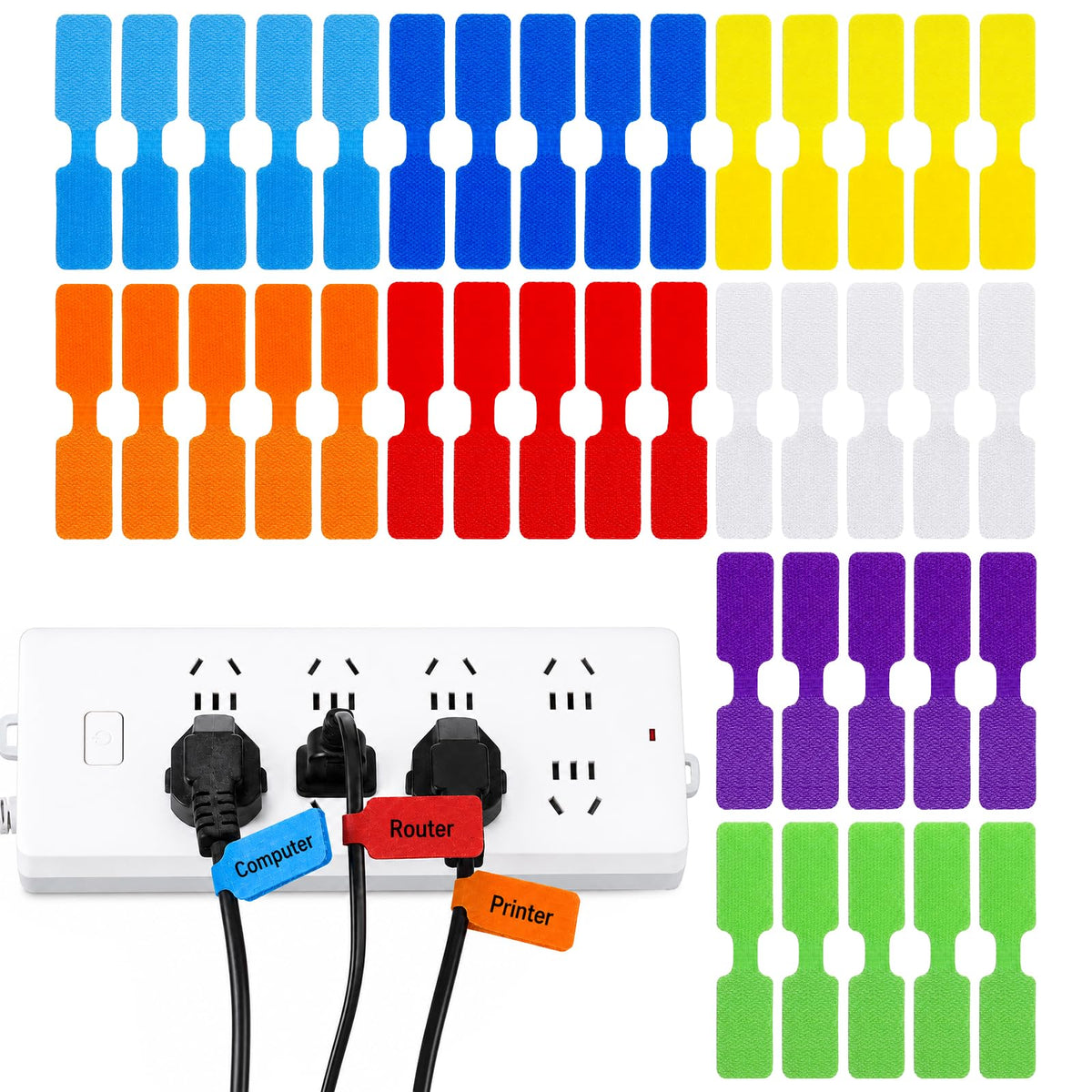 Tweruna Pack of 40 Cable Labels, Cable Marking, Colourful, Reusable