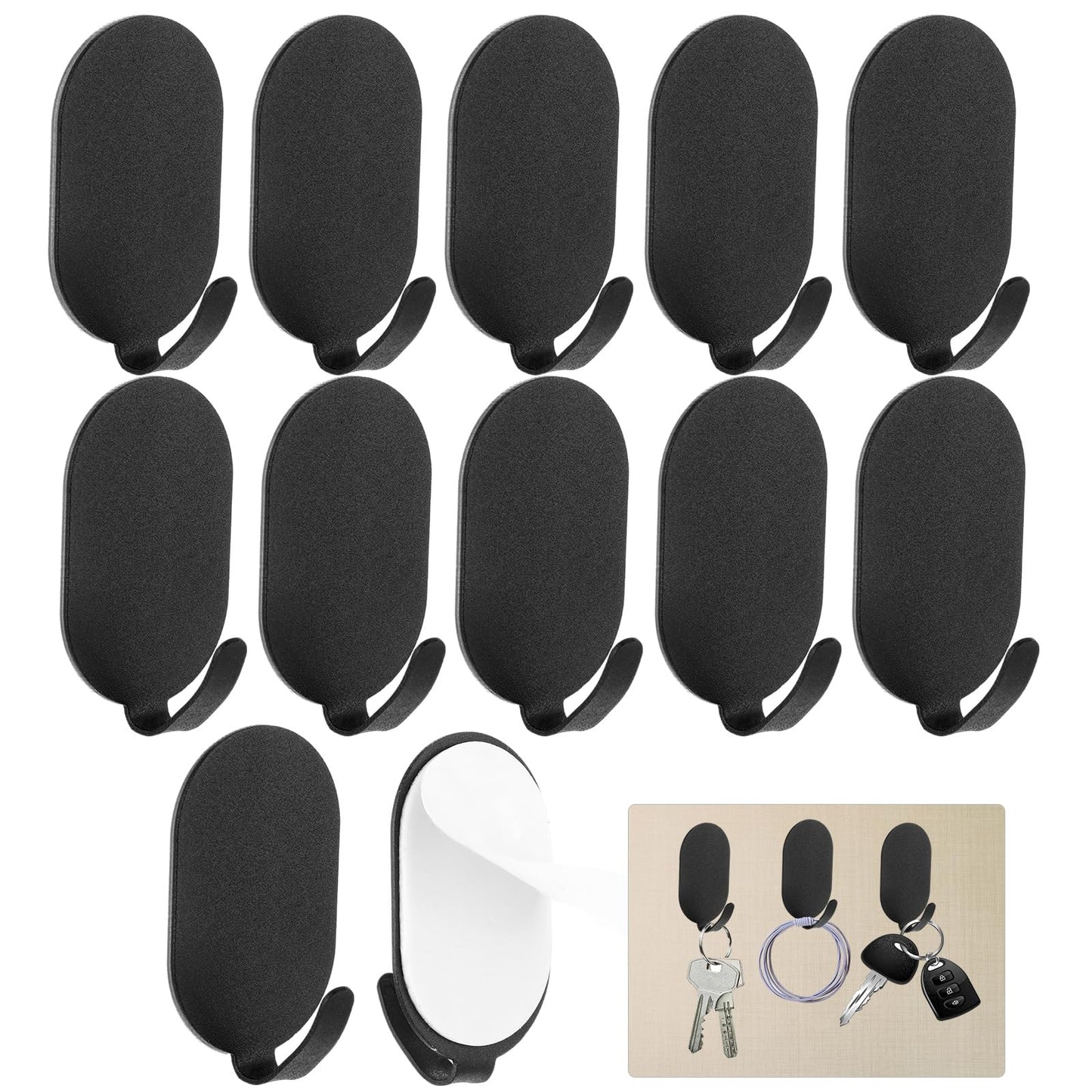 ASTER Adhesive Hook, 12 Pack Stainless Steel Sticky Hooks for Walls No Drilling Coat Hooks Towel Hooks for Bathrooms Removable Waterproof Wall Hanger for Hanging Loofah, Clothes, Robes(Black)