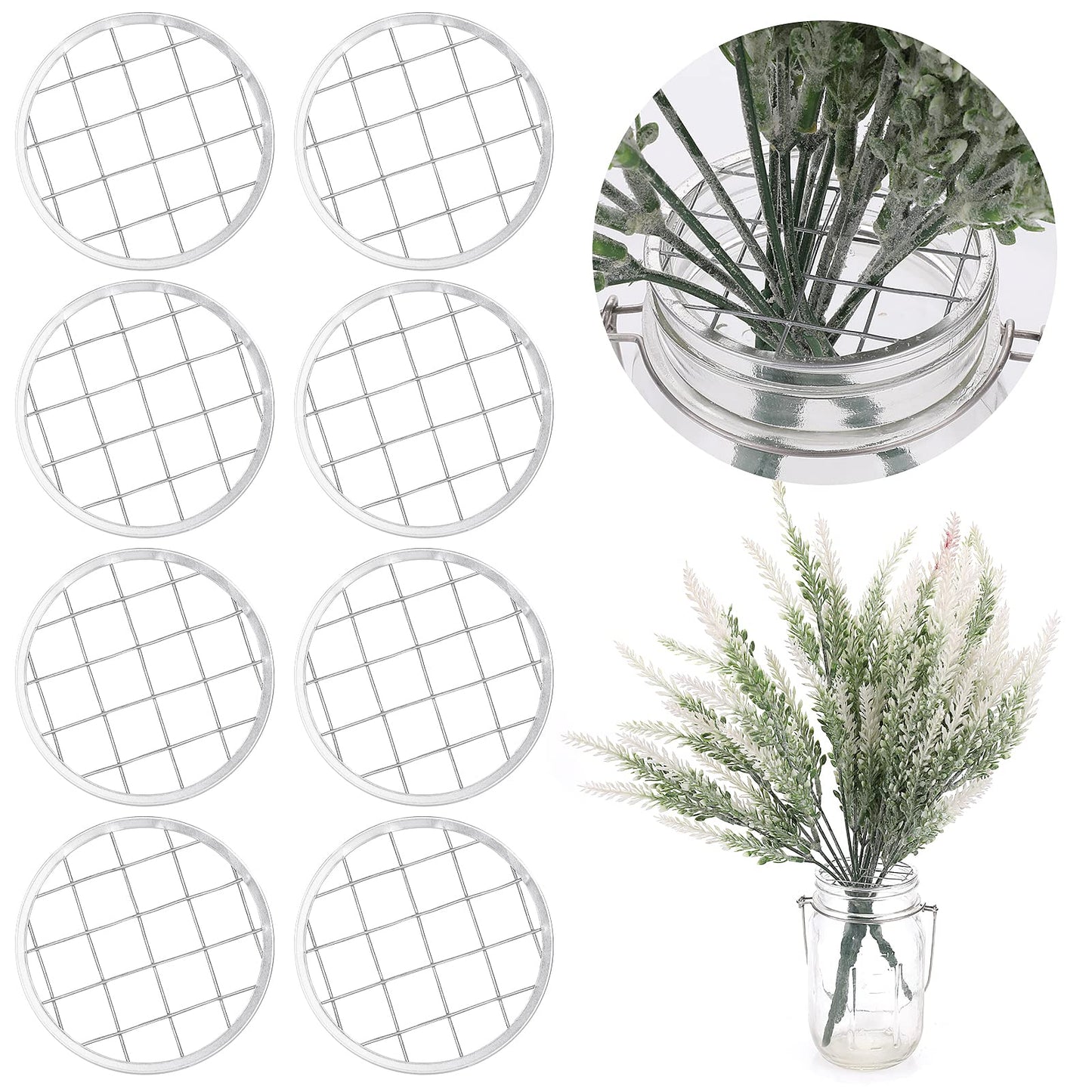 ASTER 8 Pieces Mason Flower Jar Frog Lid for Wide Mouth Mason Canning Jar Metal Flower Frog Lid Insert Flower Organizer Frog Lid Insert with Square Grids for Regular Mouth Mason Canning Jars