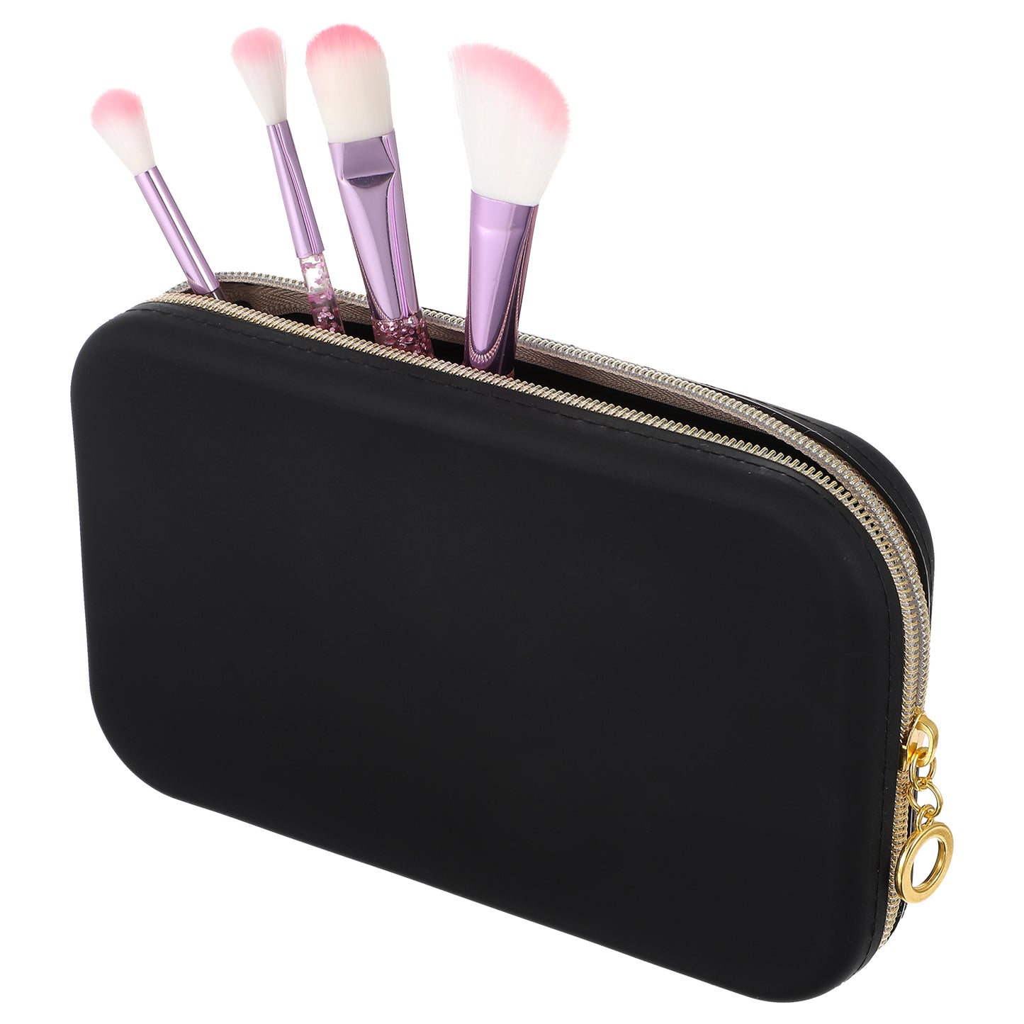 Travel Makeup Brush Holder, Silicone Makeup Bag with Zipper Closure, Portable Washable Travel Makeup Brush Case for Makeup Tools, for Daily, Travel, Work (Black)
