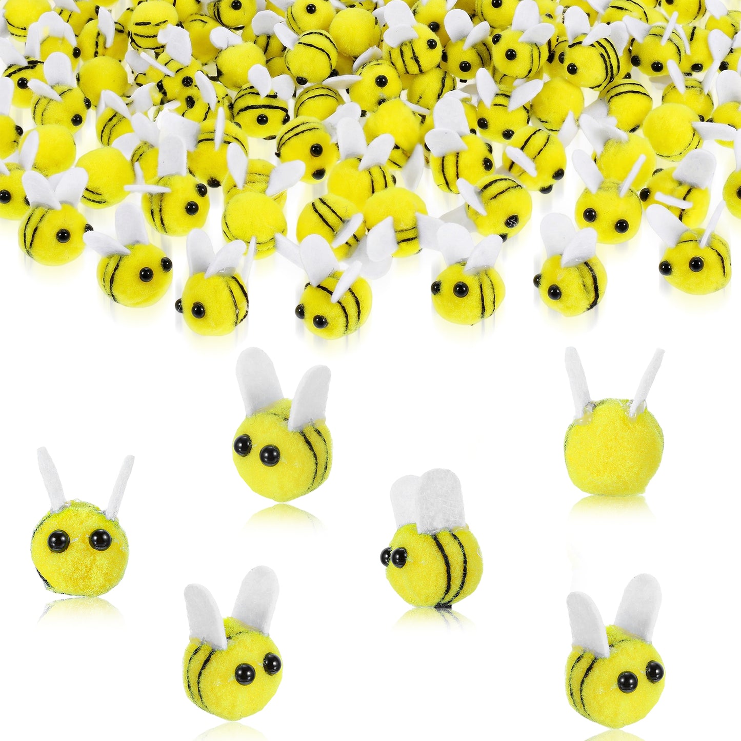 Apojgitn 60PCS Bees Wool Felt, Yellow Bee Shapes Toy for DIY Crafts, Cute Bee Party Favors, Mini Bees Costume Plush, Elastic Felt Animals Balls for Birthday Party Decorations, Stuffed Crochet Bees