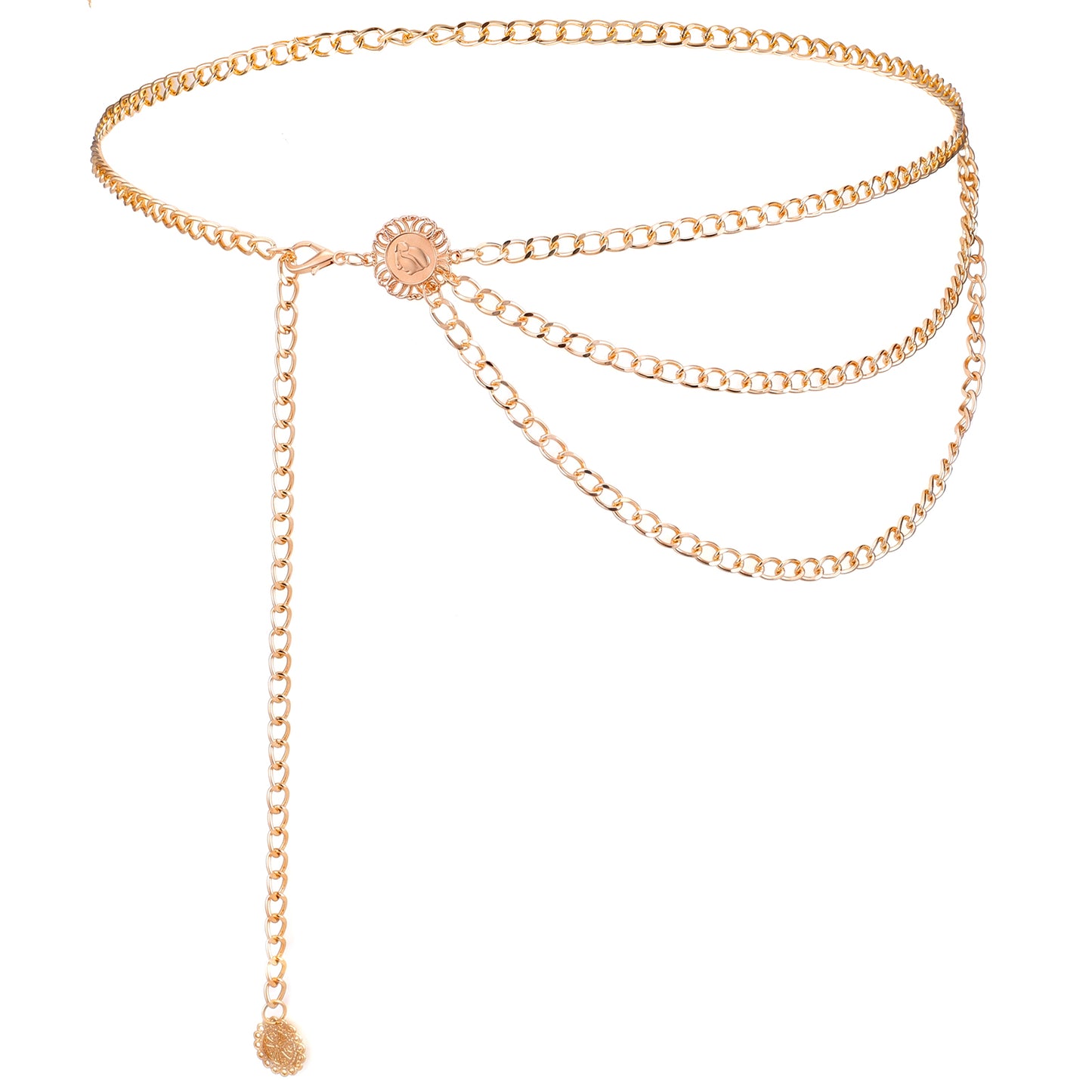 Macuezu Gold Chain Belt for Women, Adjustable Multilayer Belt Chains, Fashion Metal Waist Chain for Dresses, Jeans, Pants and Trousers
