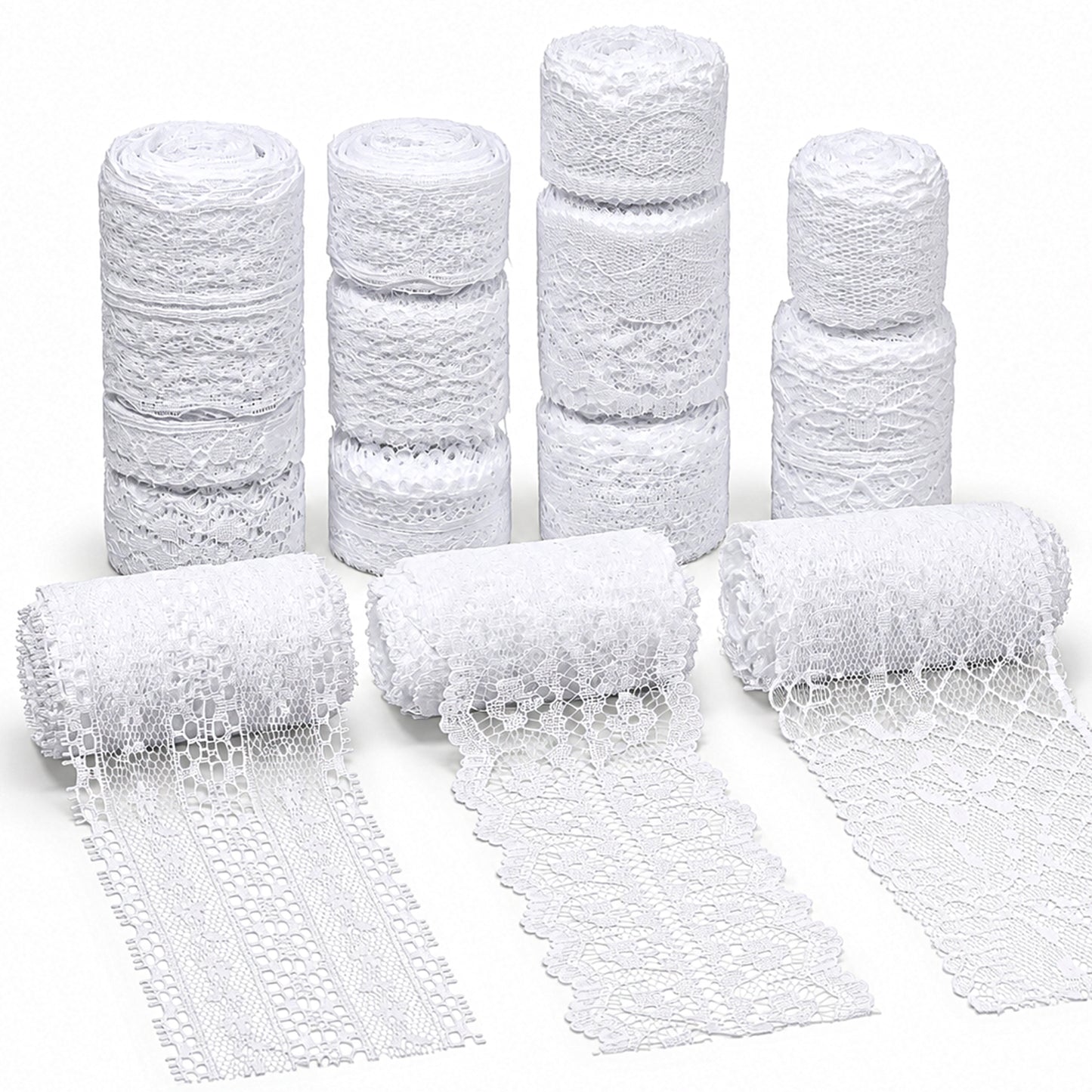46 Yards White Lace Trim Ribbon - 14 Rolls Lace Ribbon Vintage Laces Trim 0.5 to 2.3 In Cotton Crochet Trims with Scalloped Edge for DIY Sewing, Bouquet, Wedding Bridal Dress, Wrapping, Costume, Craft