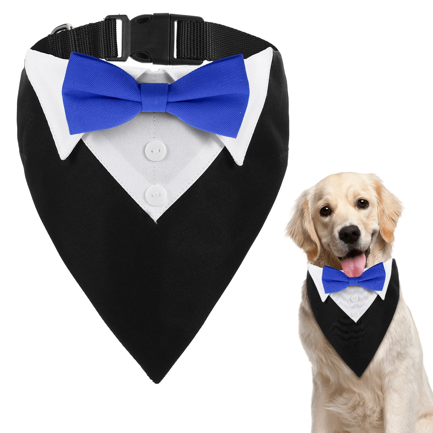 Dog Bowtie Collar, Formal Dog Tuxedo Dogs Collar With Bow Tie Pet Wedding Bandana Adjustable Pet Birthday Wedding Tux Outfit for Large and Medium Dogs(Blue)