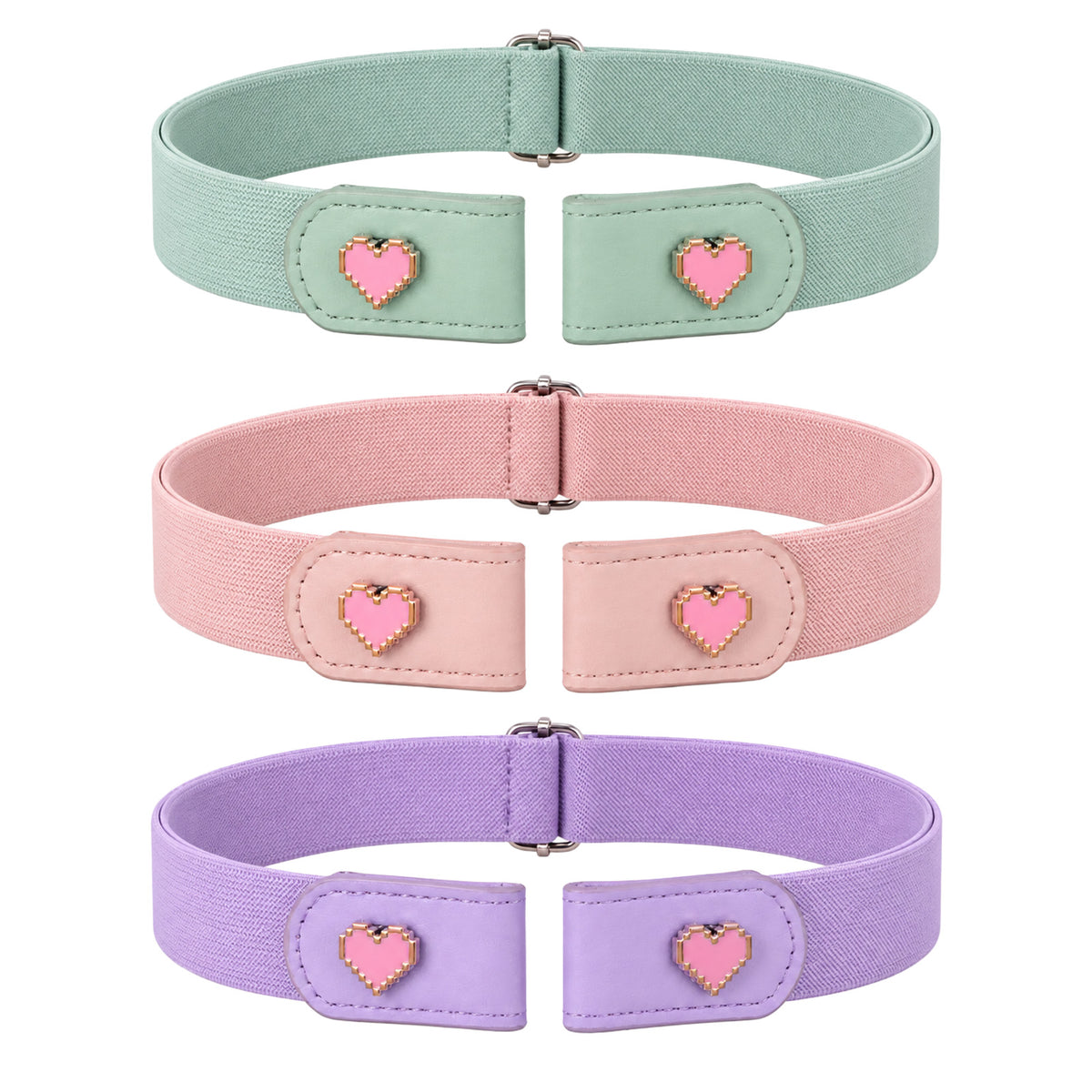 3Pcs No Buckle Elastic Belts for Girls, Adjustable Stretch Belt for Kids