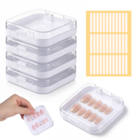 Ajcotahm 4 Pcs Press on Nail Case, 2.95" Plastic Press on Nail Packaging Box with 36 Adhesive Double Sided Tape Clear Fake Nail Display Container for Nail-Salon Supplies Business