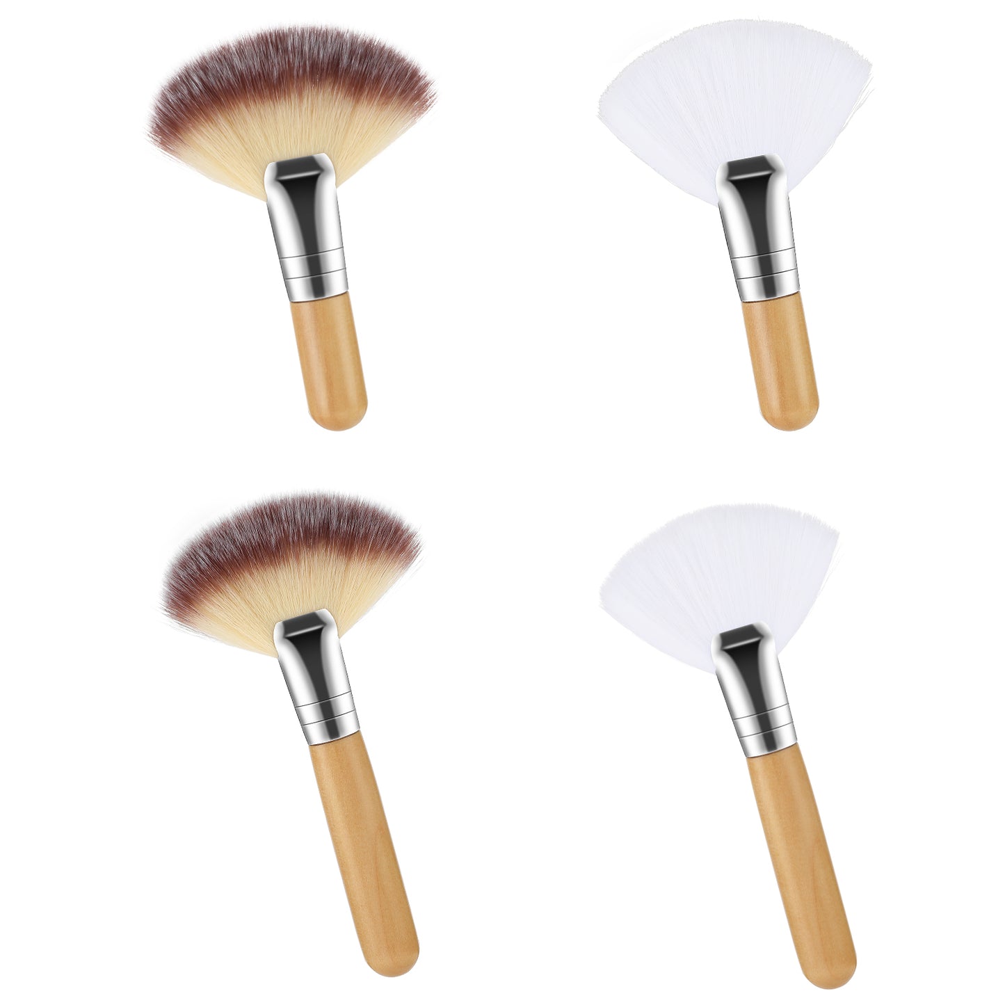 Azefnuhk 4PCS Fan Brushes for Makeup, Esthetician Facial Fan Brushes with Long & Short Wooden Handles, Soft Nylon Bristles for Blush, Highlighter, Powder, Body Powder