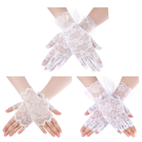 Tweruna 3 Pairs of White Lace Gloves, Elegant Short Tea Party Gloves for Women, 3 Styles Lace Tea Glove for Wedding Bridal Hoiday Party