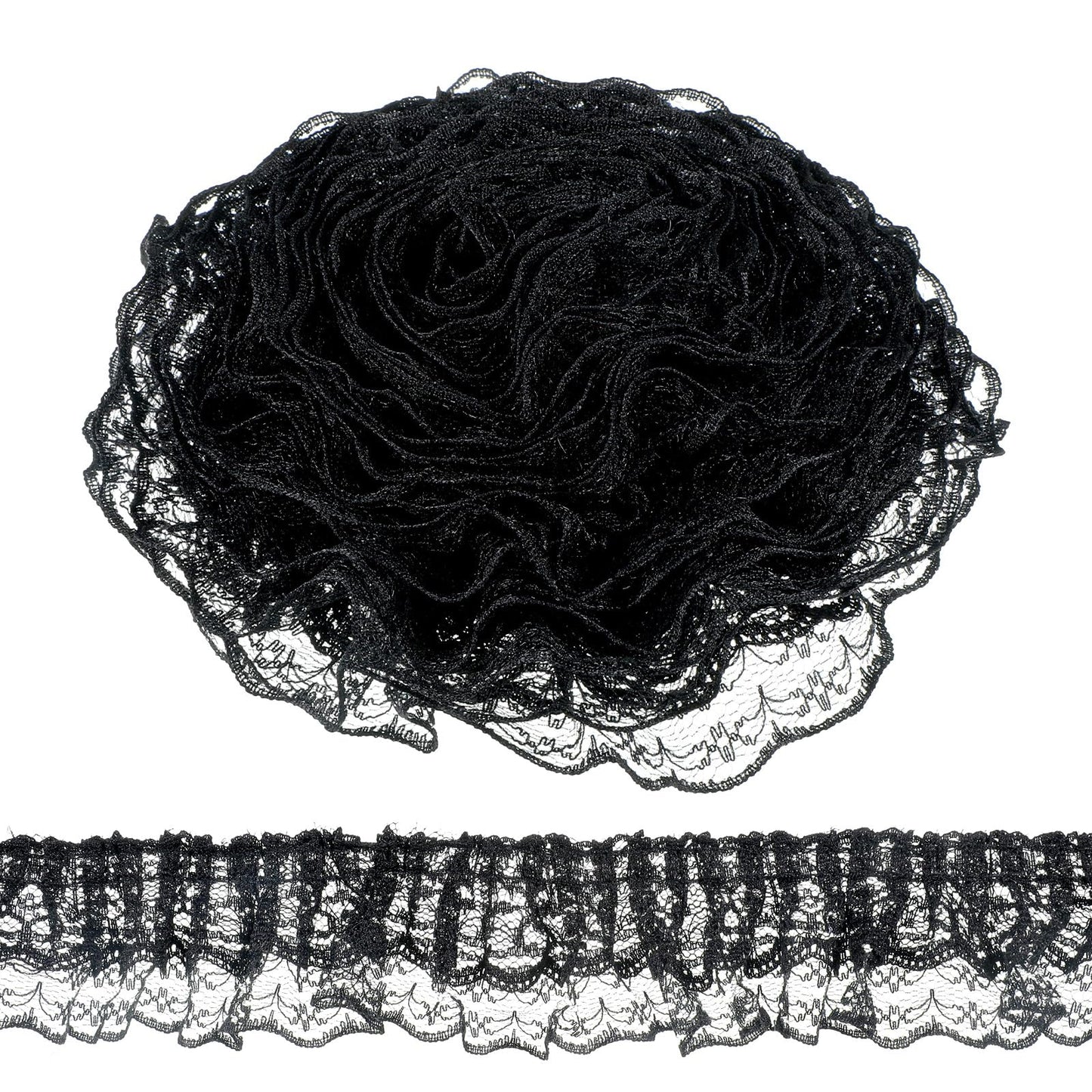 5 Yards Black Lace Trim for Sewing, Double-Layer Ruffle Lace Trim