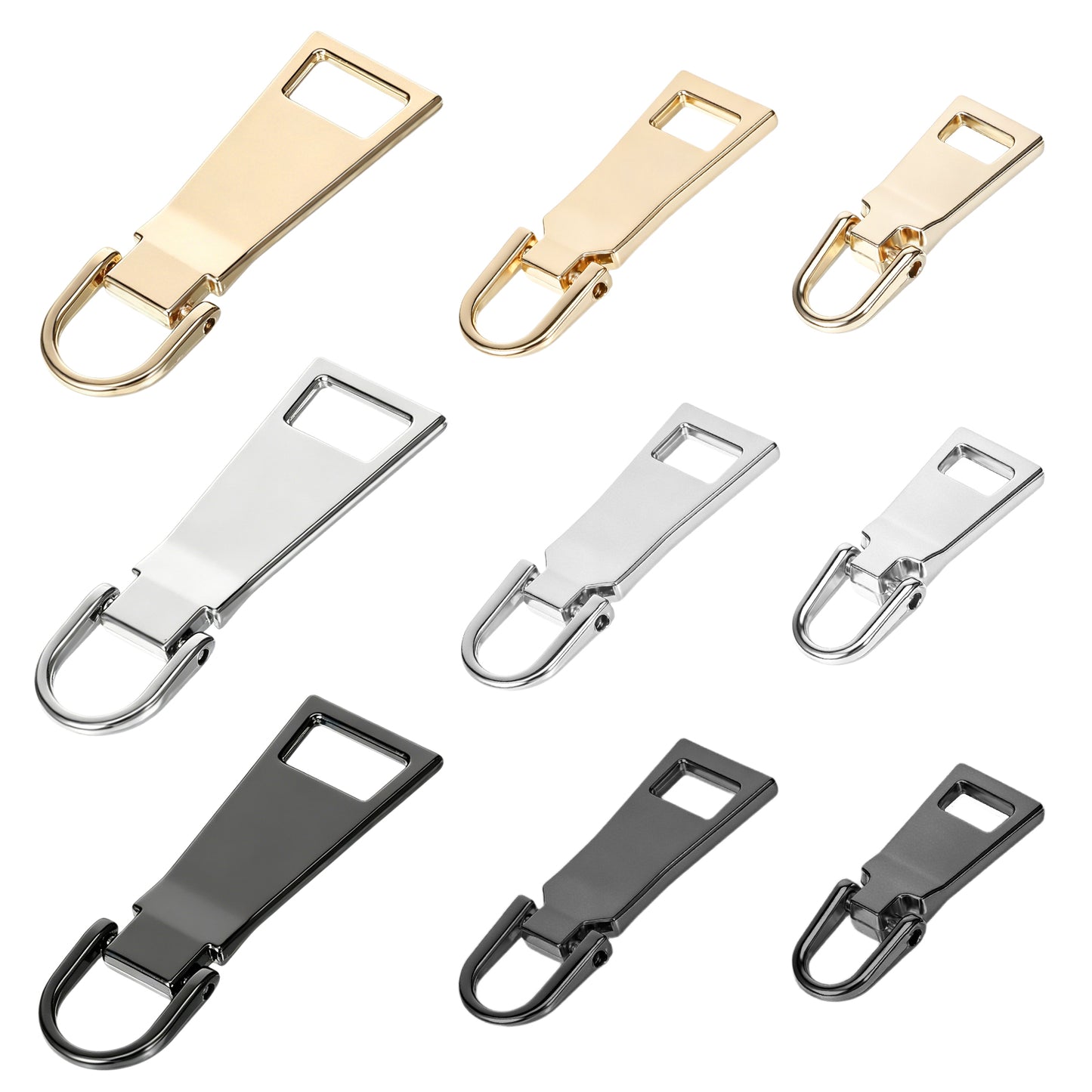 9 Pcs Zipper Pull Replacement, Detachable Metal Zipper Handle Repair Kit for Luggage, Backpack, Jacket, Suitcase, Handbags, Zippers Tab Fixer (Small/Medium/Large)